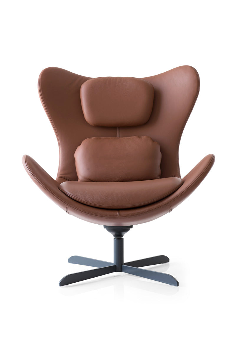 LAZY upholstered swivel armchair with a black metal base