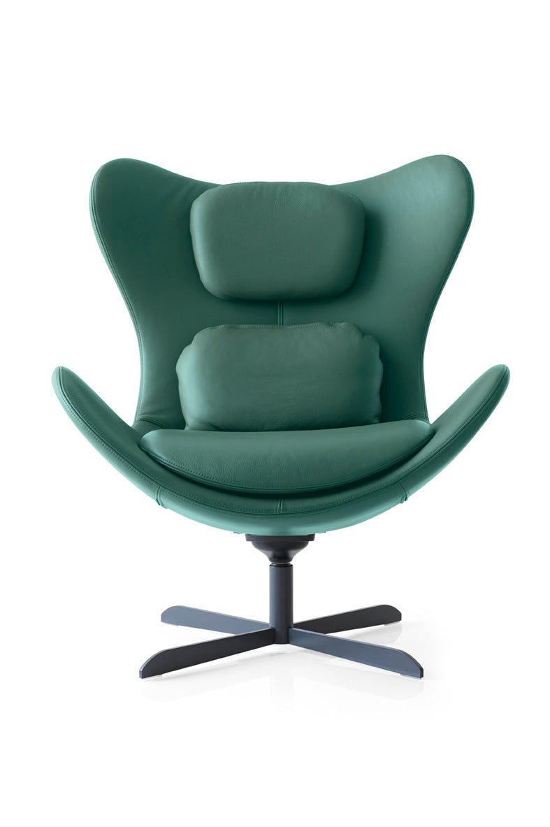 LAZY upholstered swivel armchair with a black metal base