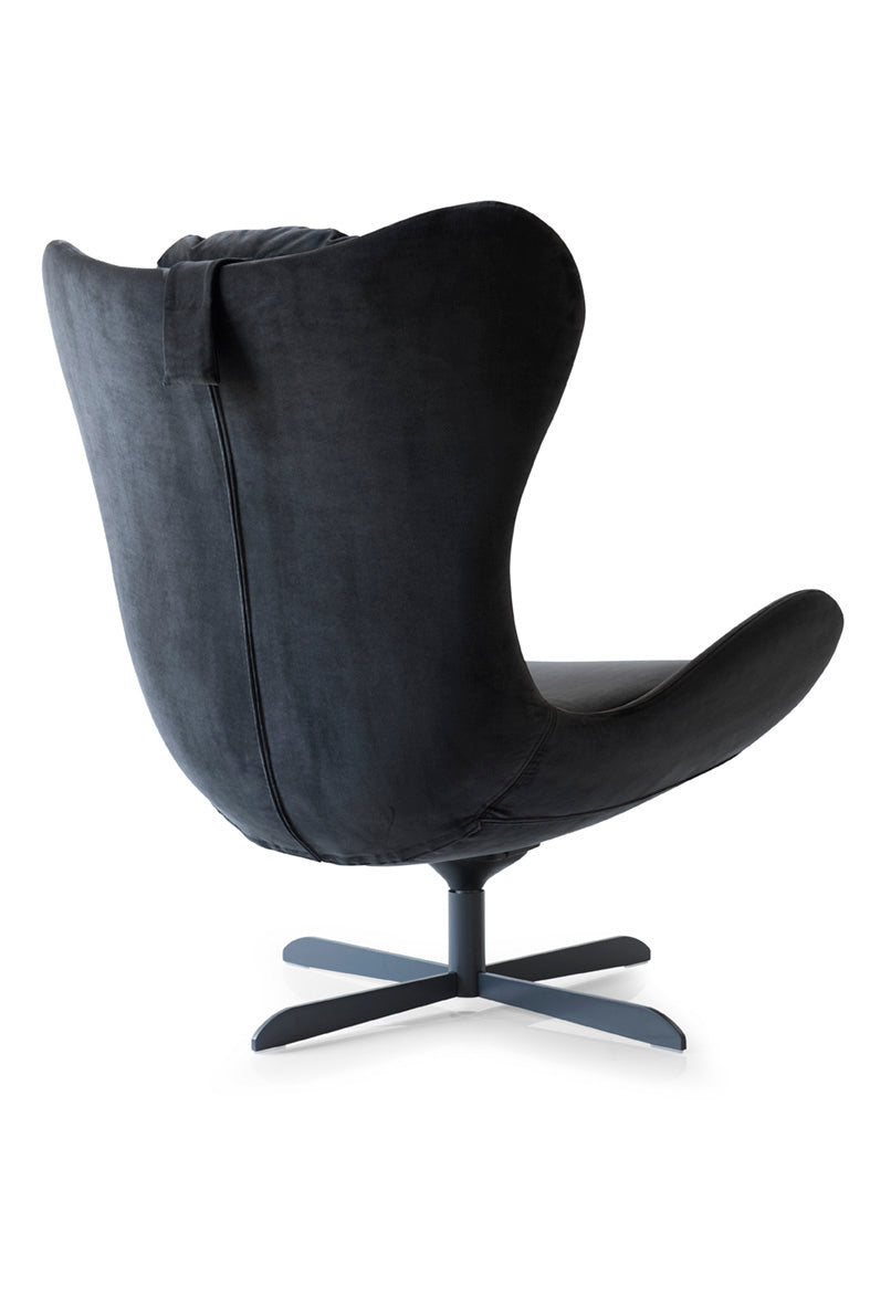 LAZY upholstered swivel armchair with a black metal base