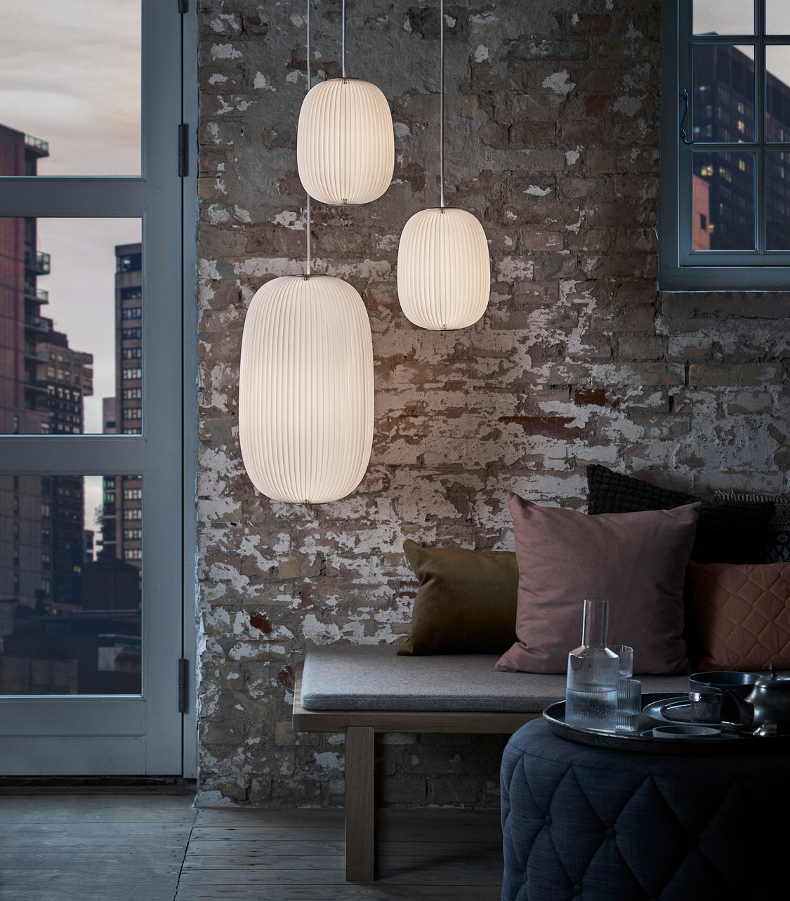 Hanging Lamp MODEL 135 LAMELLA 4 white with gold detail