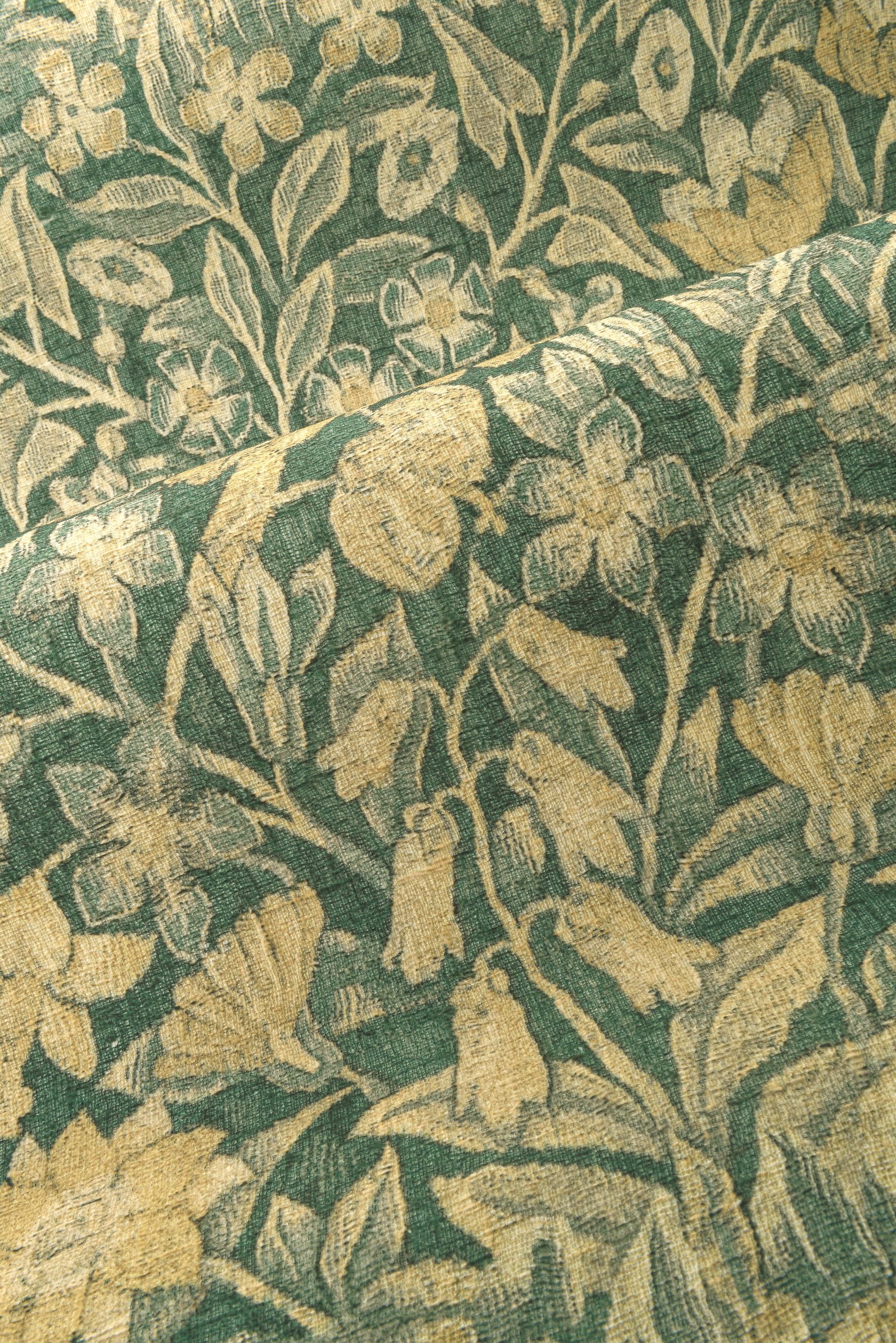 Textile wallpaper with a floral motif BOUQUET dark green with beige