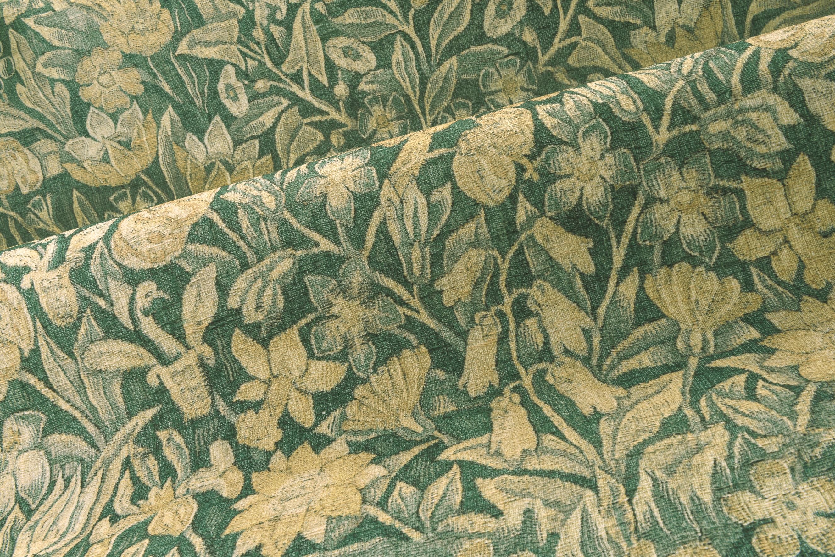 Textile wallpaper with a floral motif BOUQUET dark green with beige