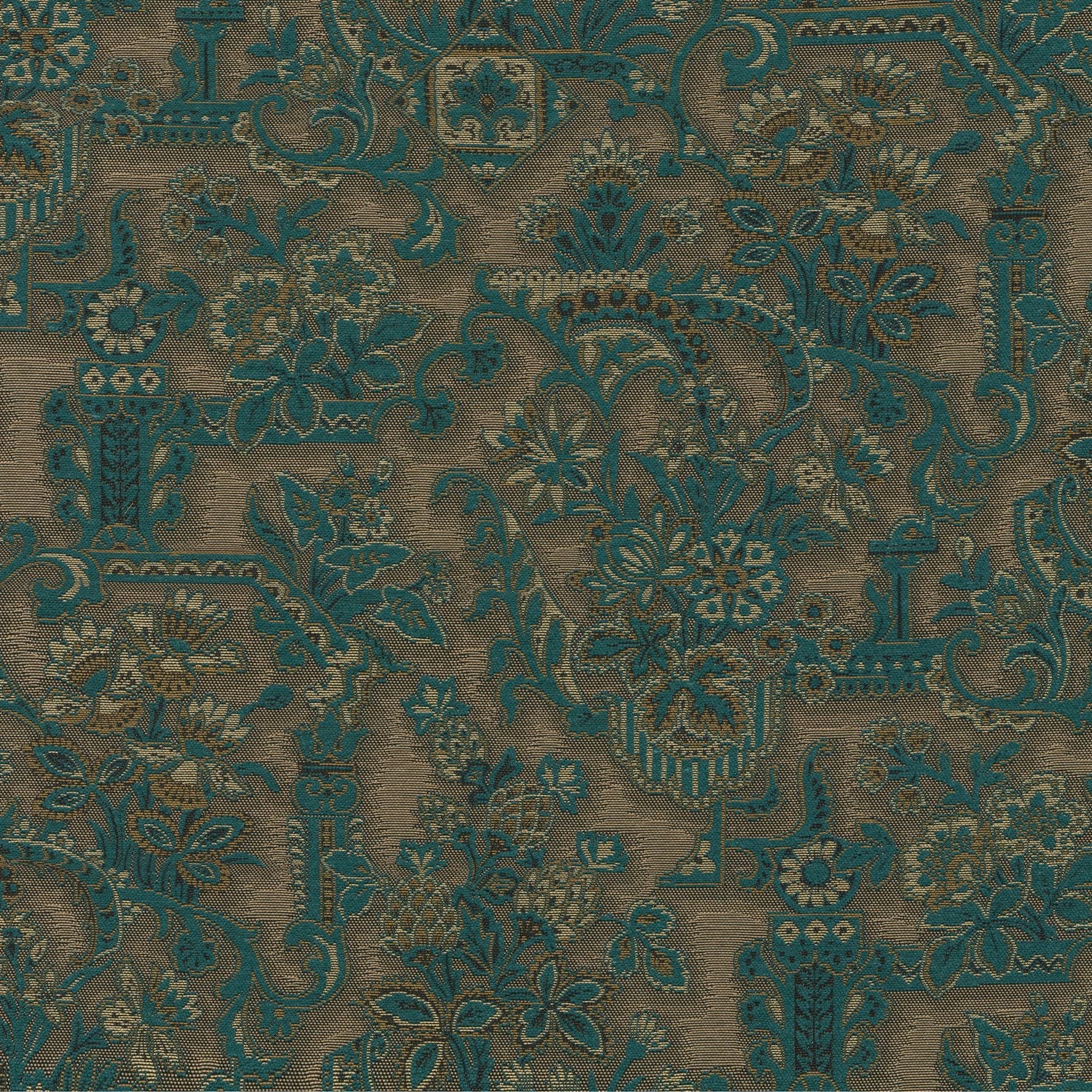 Textil-Tapete mit Pflanzenmotiv BROCADE blau mit braun