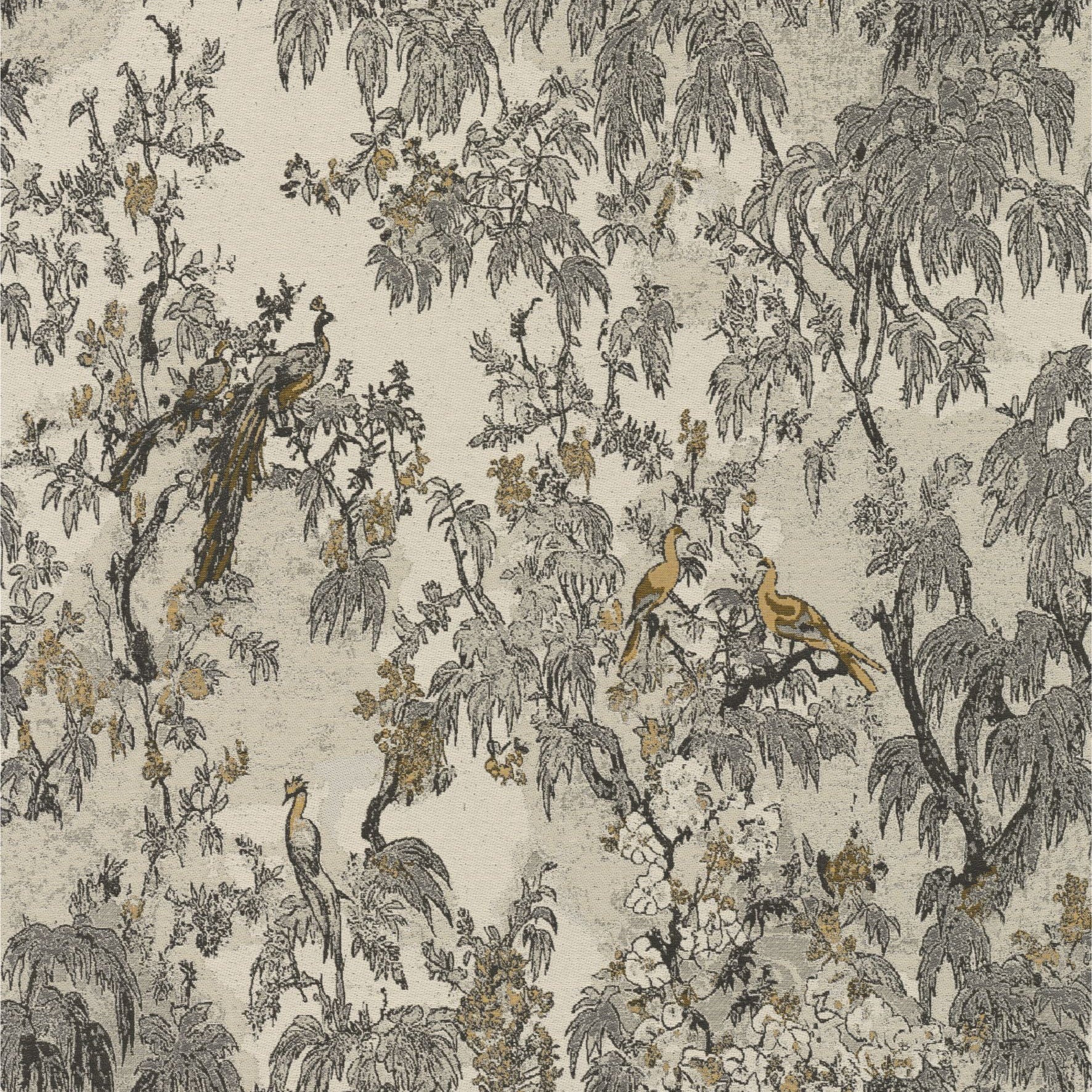 RAMAGE Gray Textile Wallpaper with Plant Motif