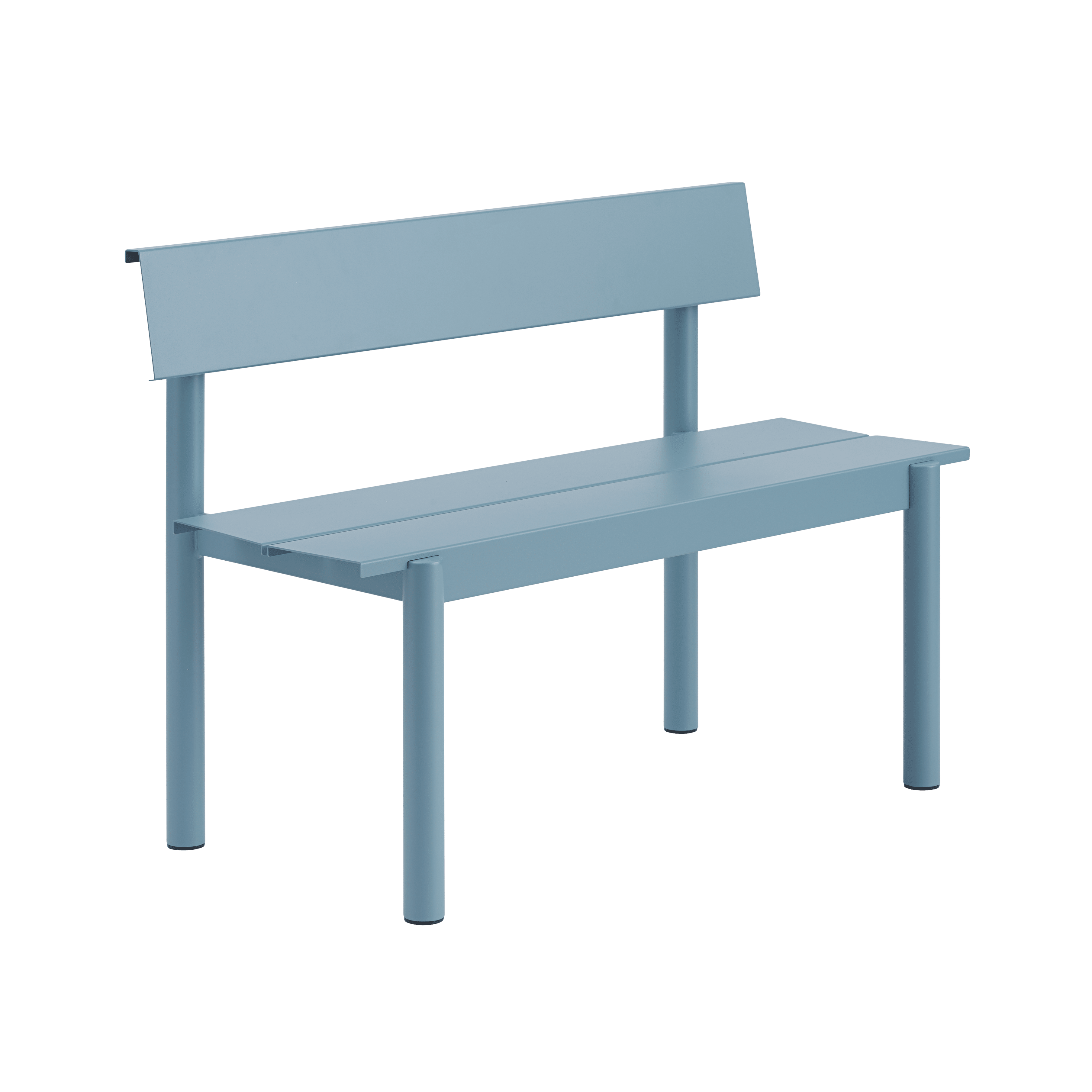 Linear Outdoor Bench with Backrest in Blue Steel