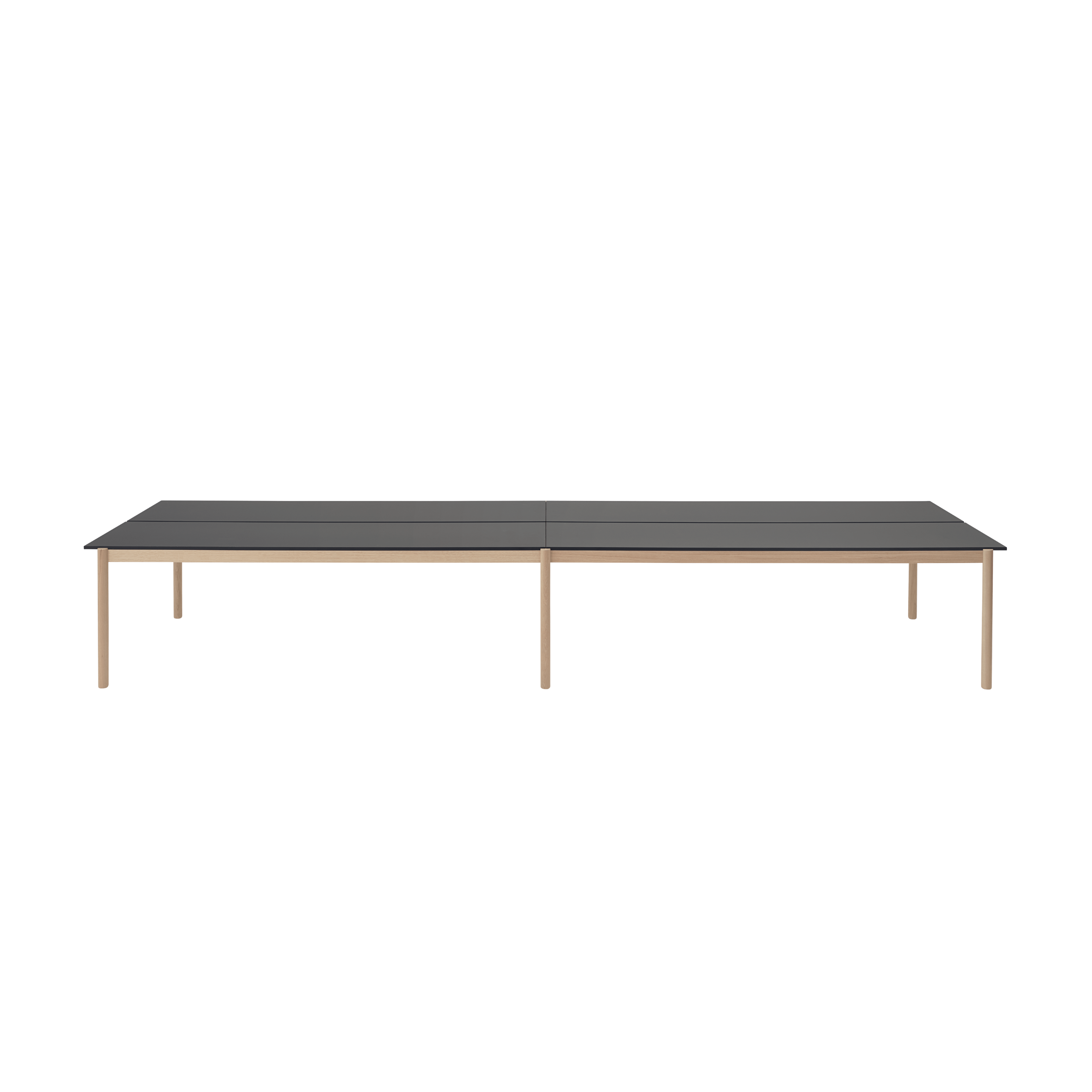 Bürotisch LINEAR SYSTEM - KONFIGURATION 2 in schwarzem Nanolaminat mit Eichenbasis