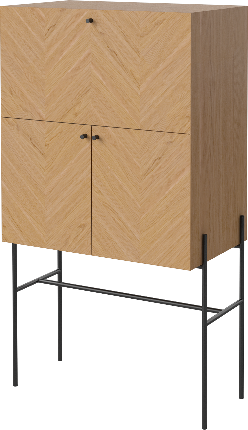 Barschrank Luxus -Eichenholz mit einer schwarzen Basis