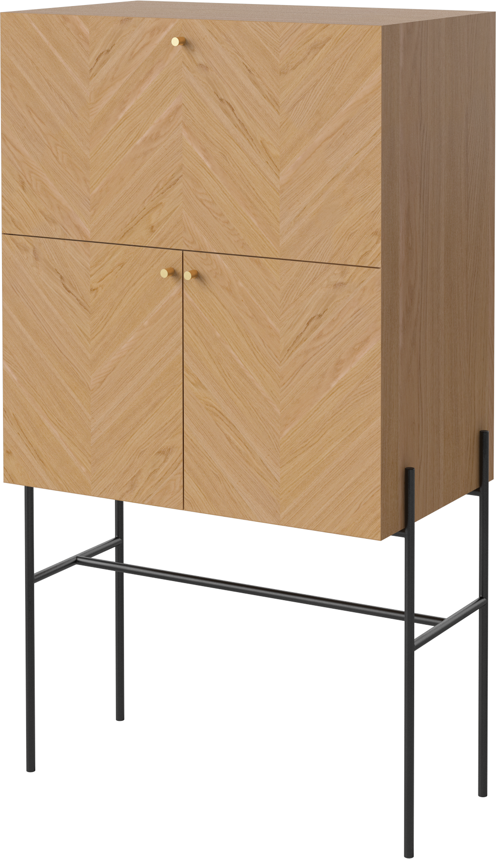 Barschrank Luxus -Eichenholz mit einer schwarzen Basis