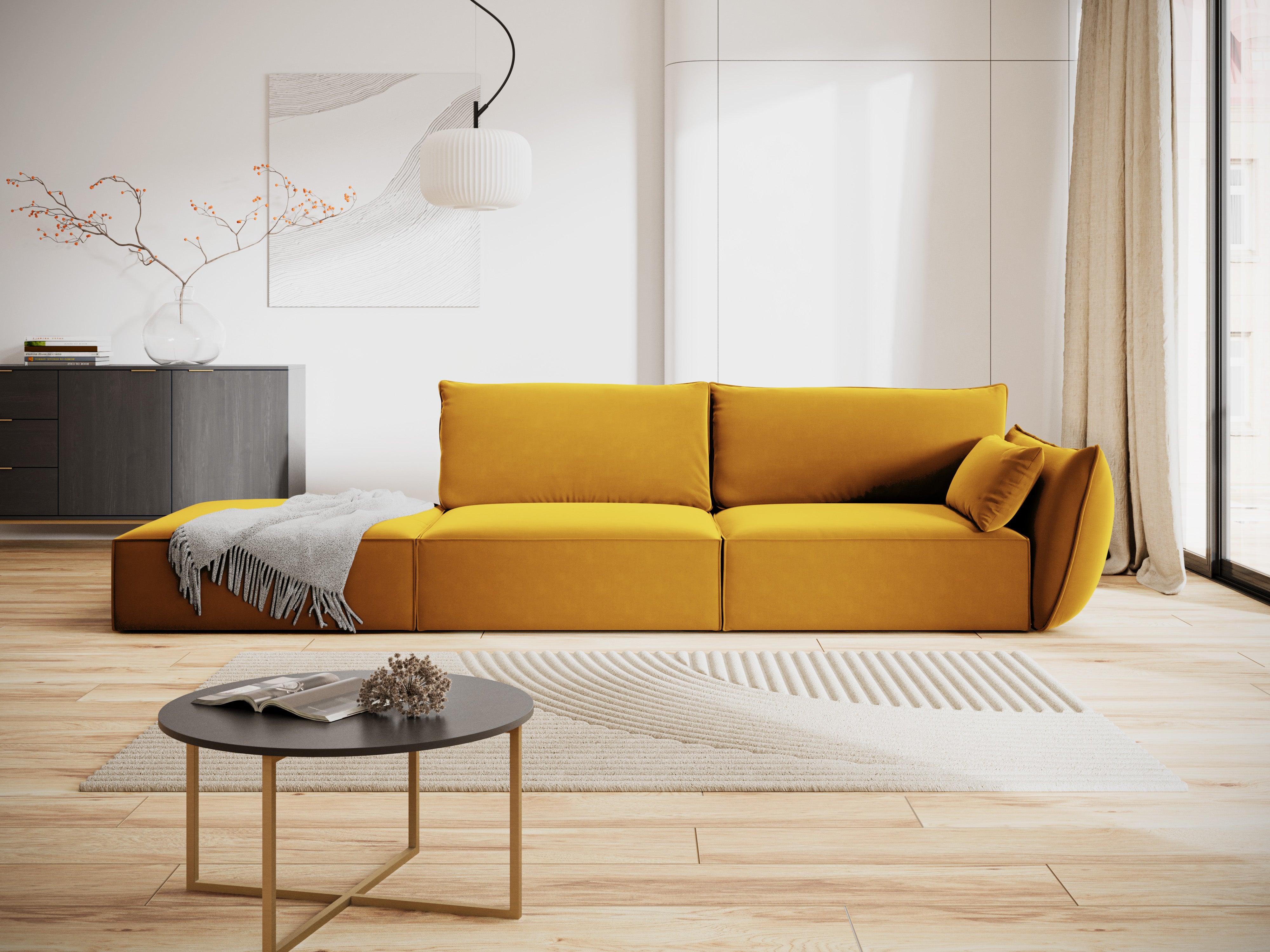 Links -Seiten -Samtsofa Open Senf Vanda