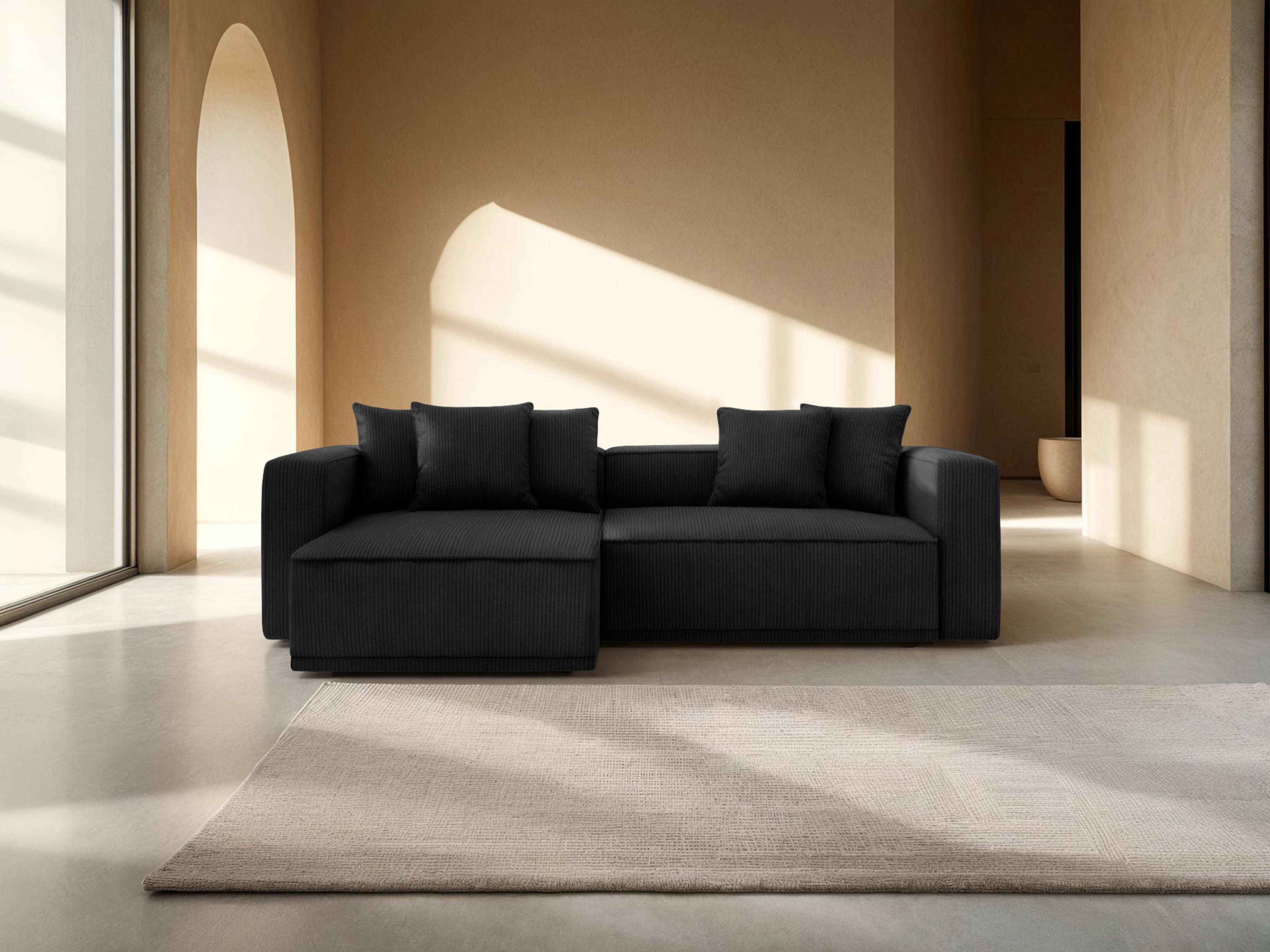 Left-sided corner sofa bed RIBES black corduroy