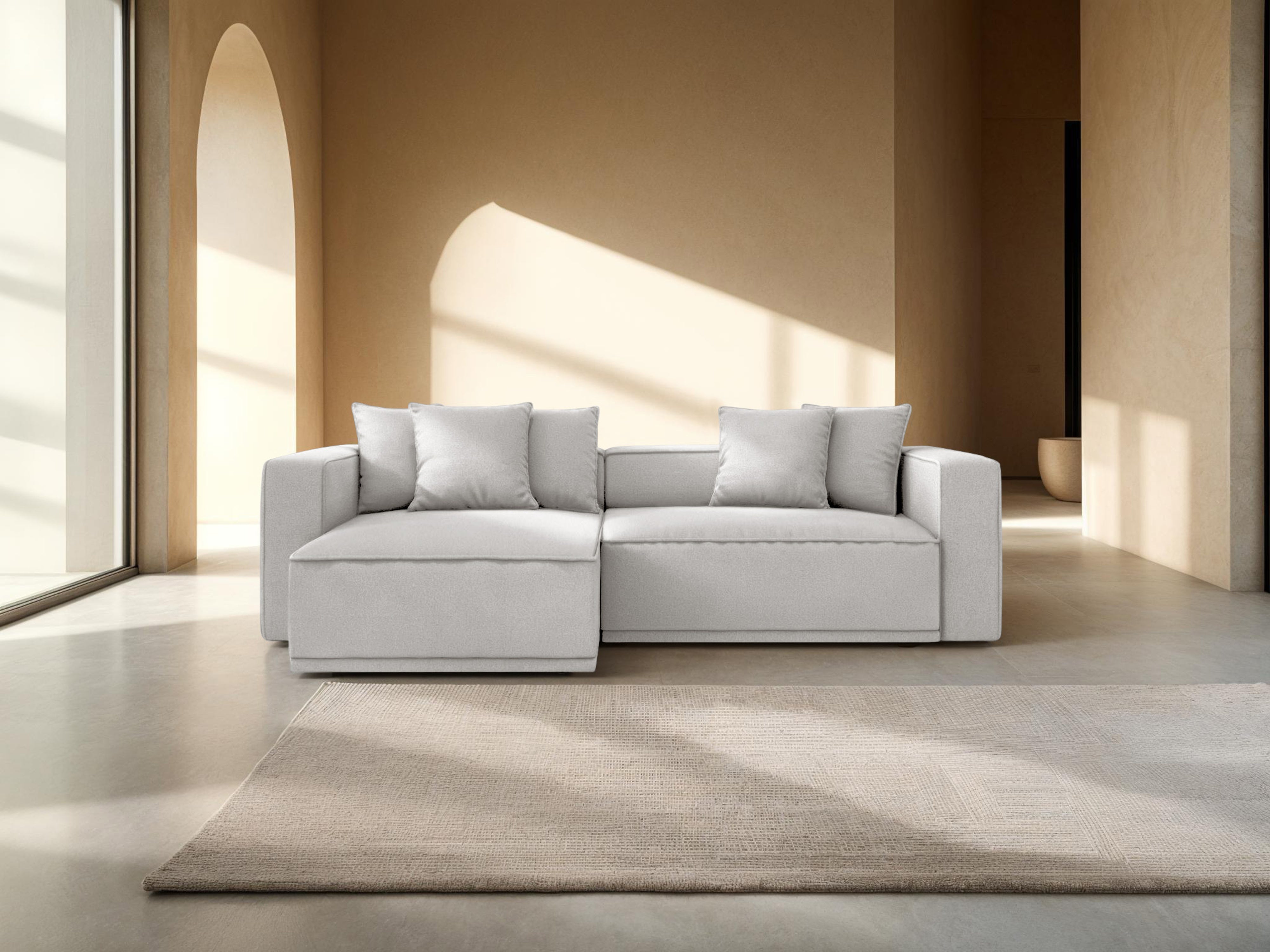 Linksseitiges Schlafsofa RIBES silberner Chenille