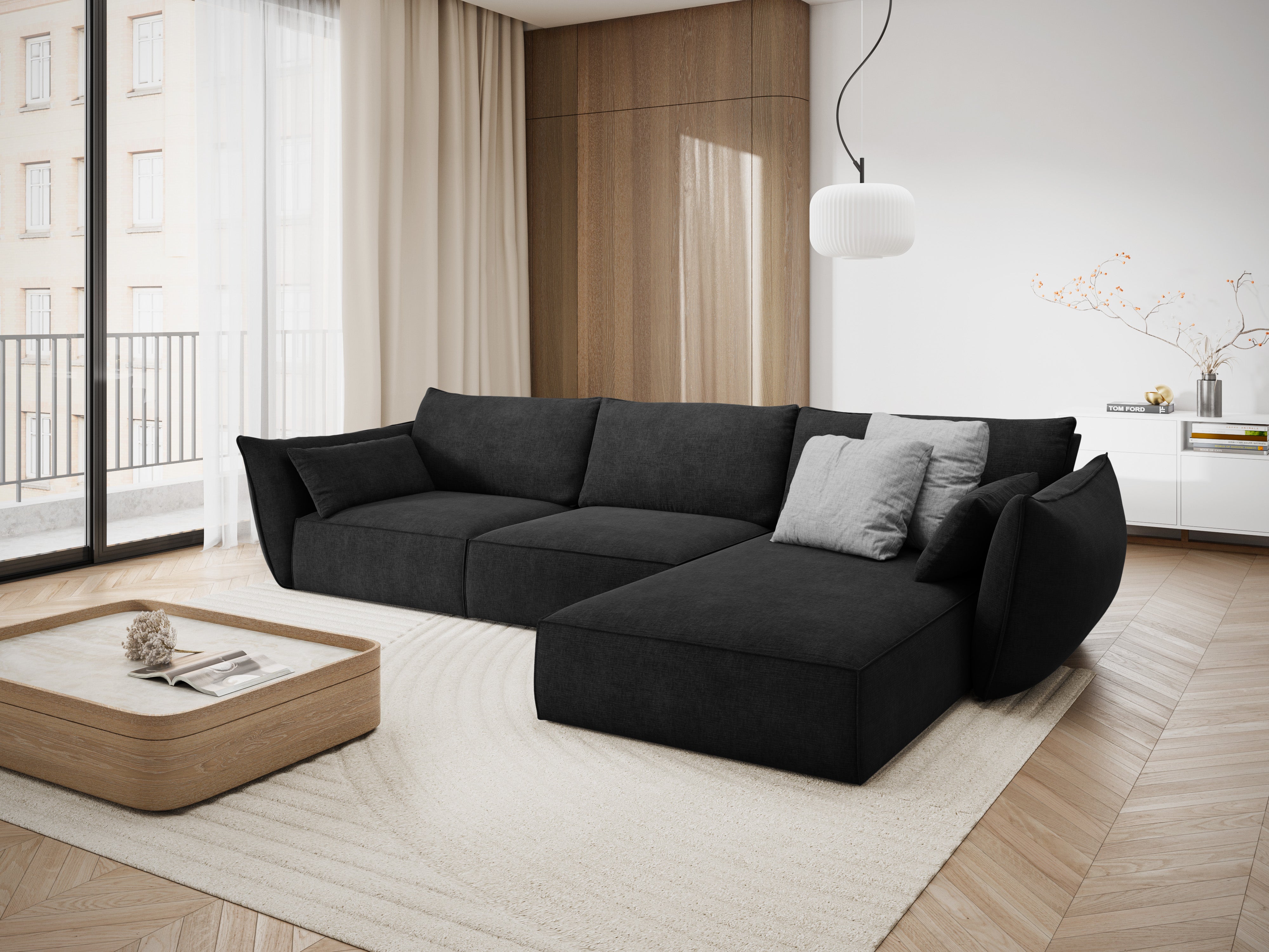 Eine Ecke im Szenil-Stoff rechtsseitig 4sitzer Vanda Black