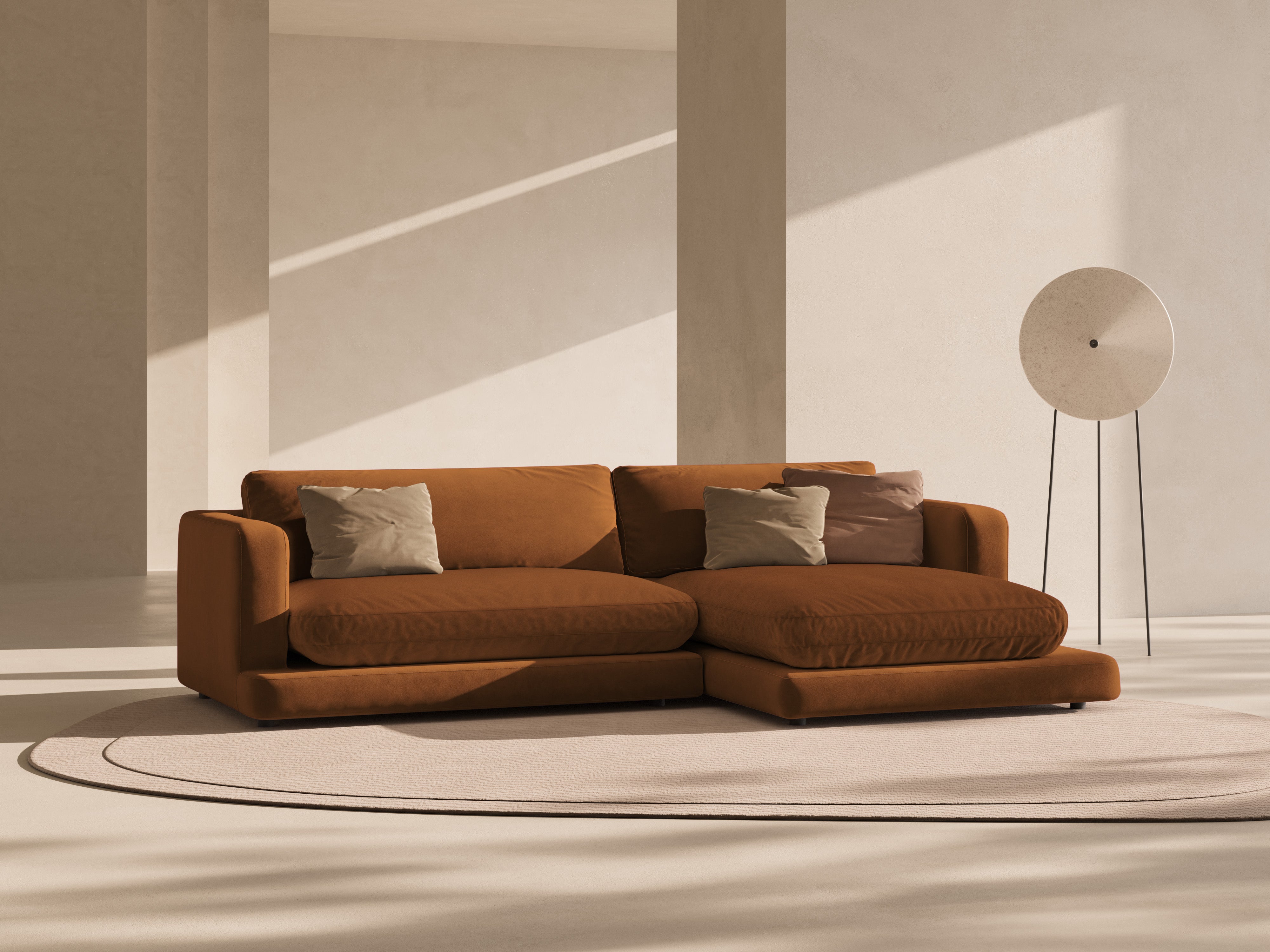 Samt-Ecksofa rechts DAPHNE kupfer