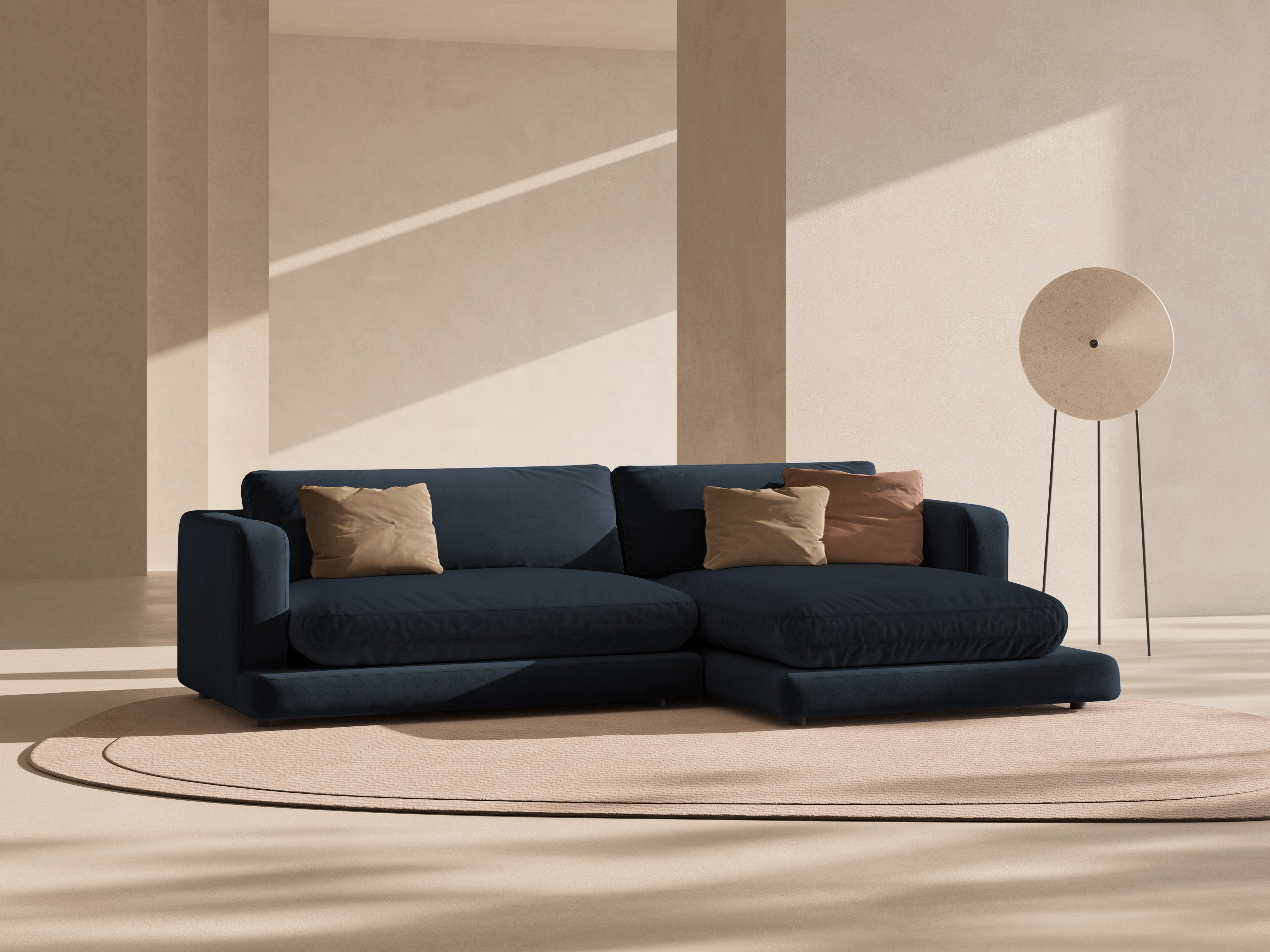 Samt-Ecksofa rechts DAPHNE marineblau