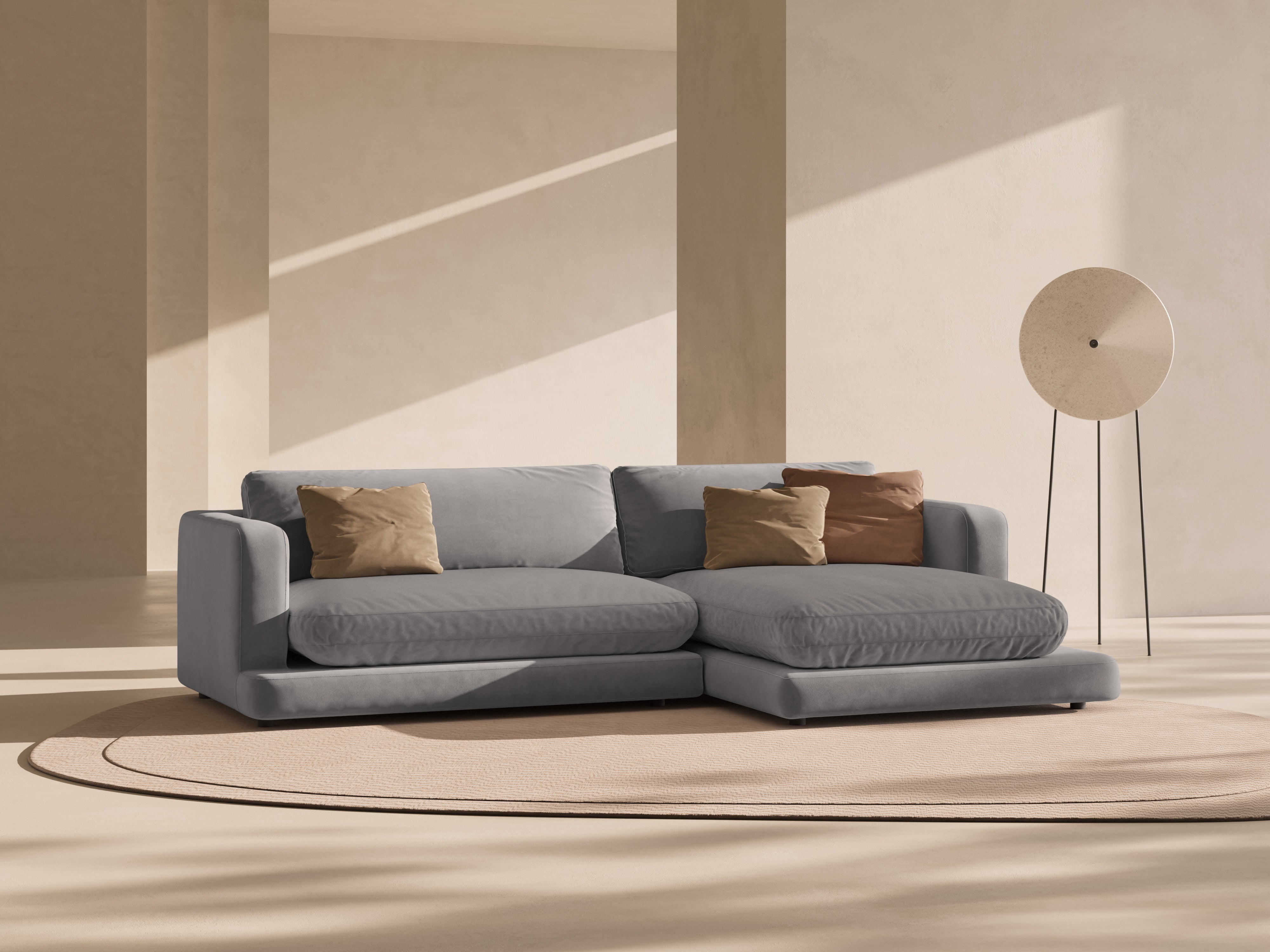 Right-facing velvet corner sofa DAPHNE gray