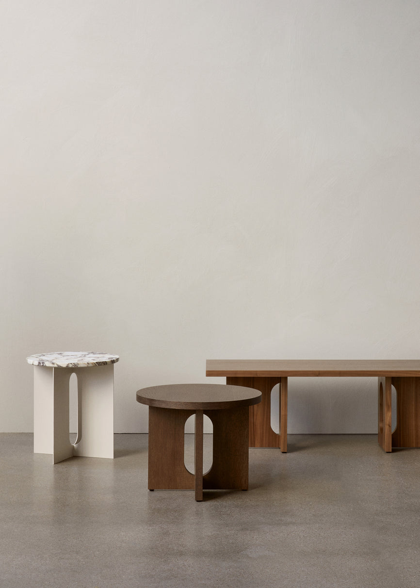 ANDROGYNE coffee table white-brown marble with a dark oak base