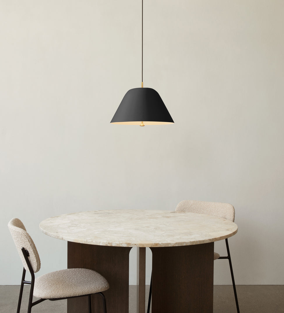 Round table ANDROGYNE beige marble with oak base