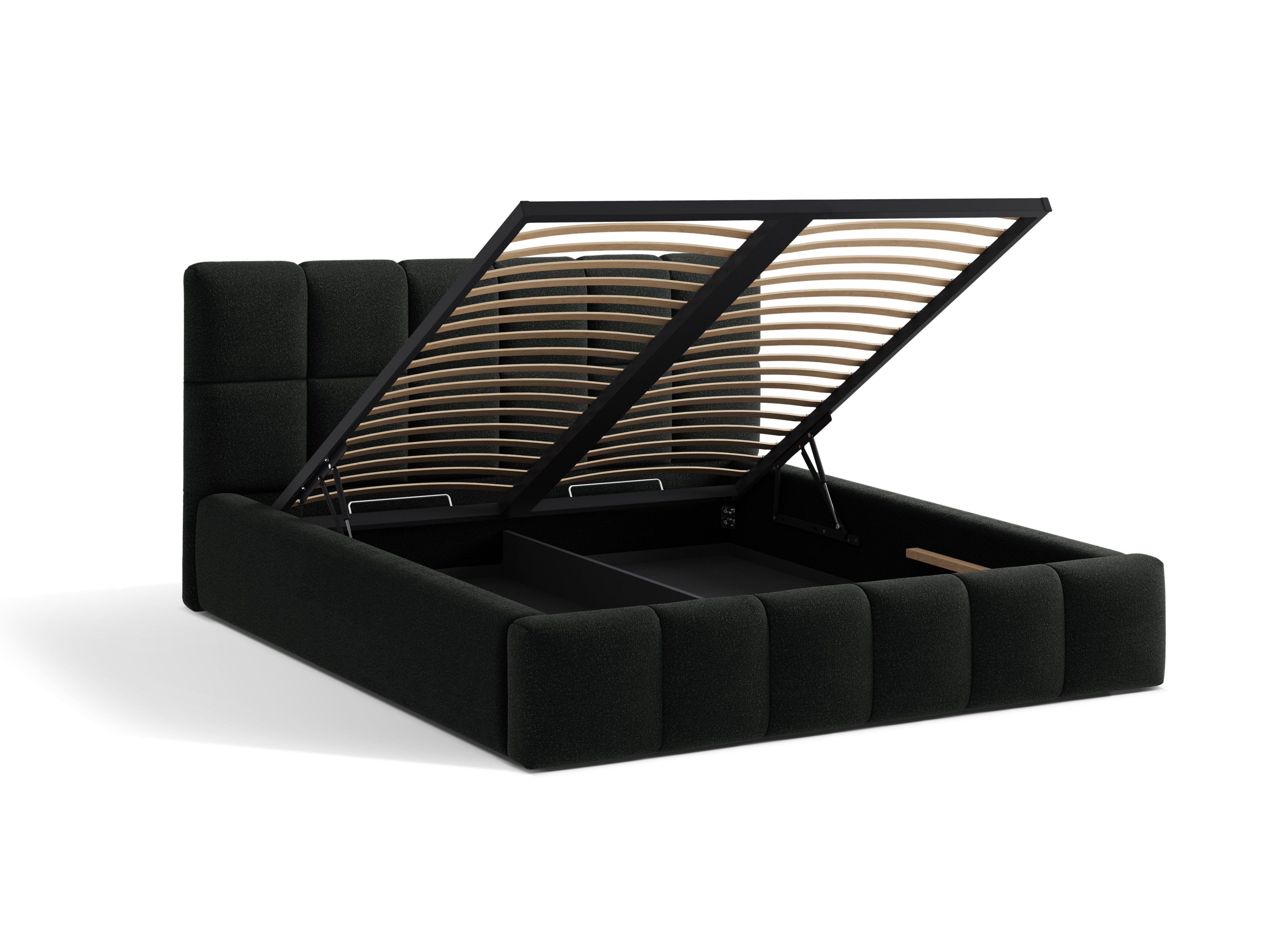 Bett mit Bettkasten BELLIS in schwarzem Boucle