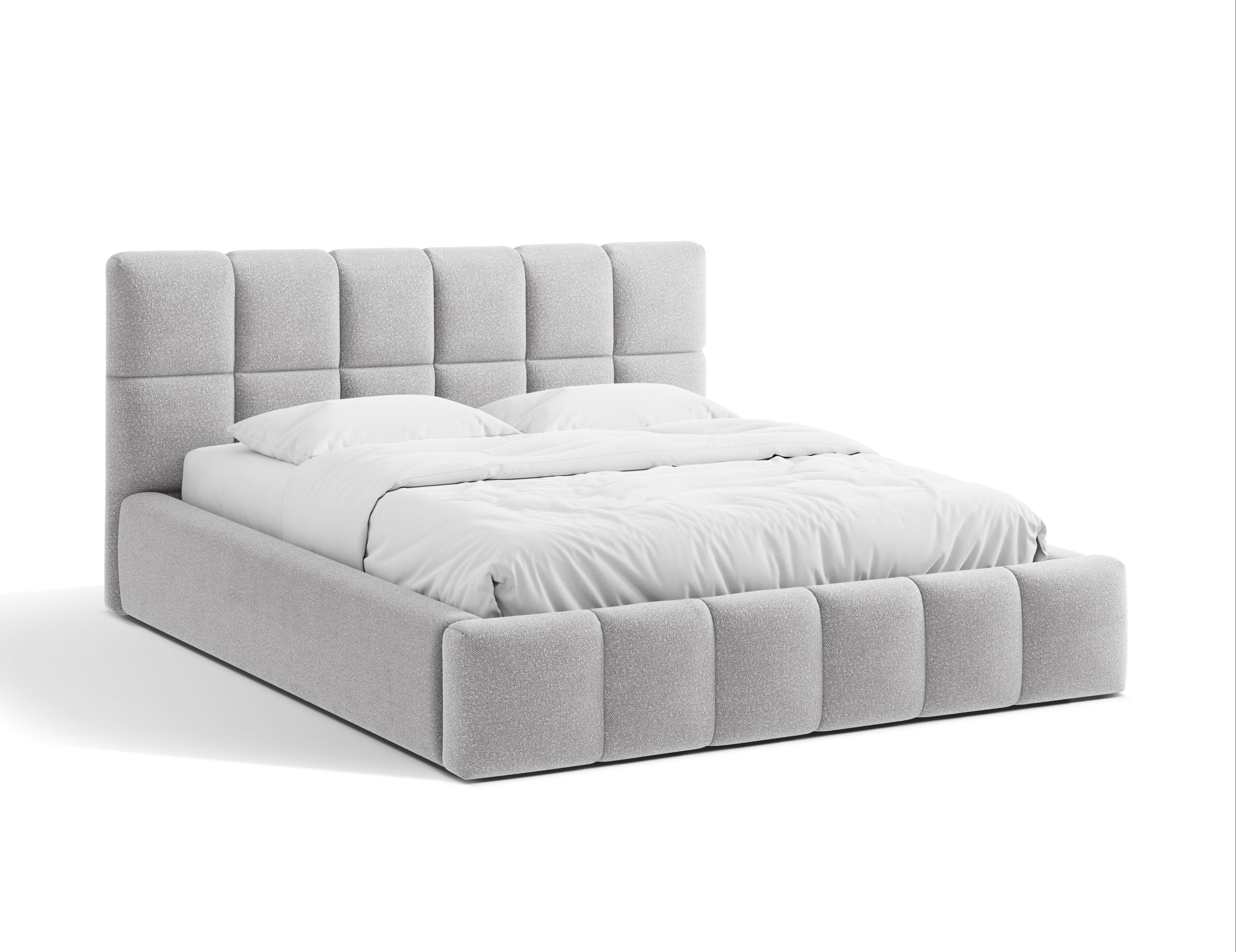 BELLIS Bett mit Bettkasten in hellgrauem Boucle