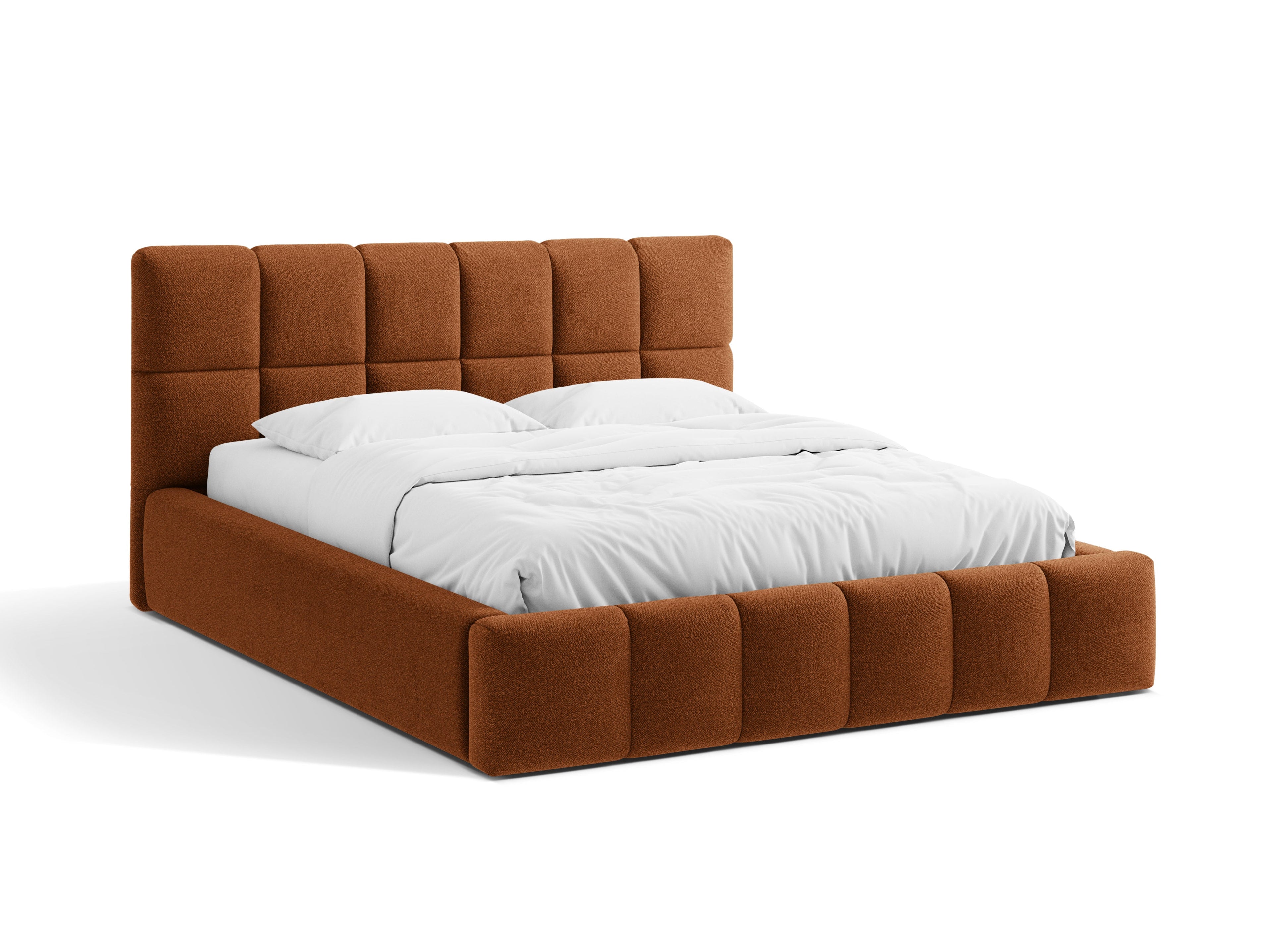 BELLIS Bett mit Bettkasten in ziegelrotem Boucle