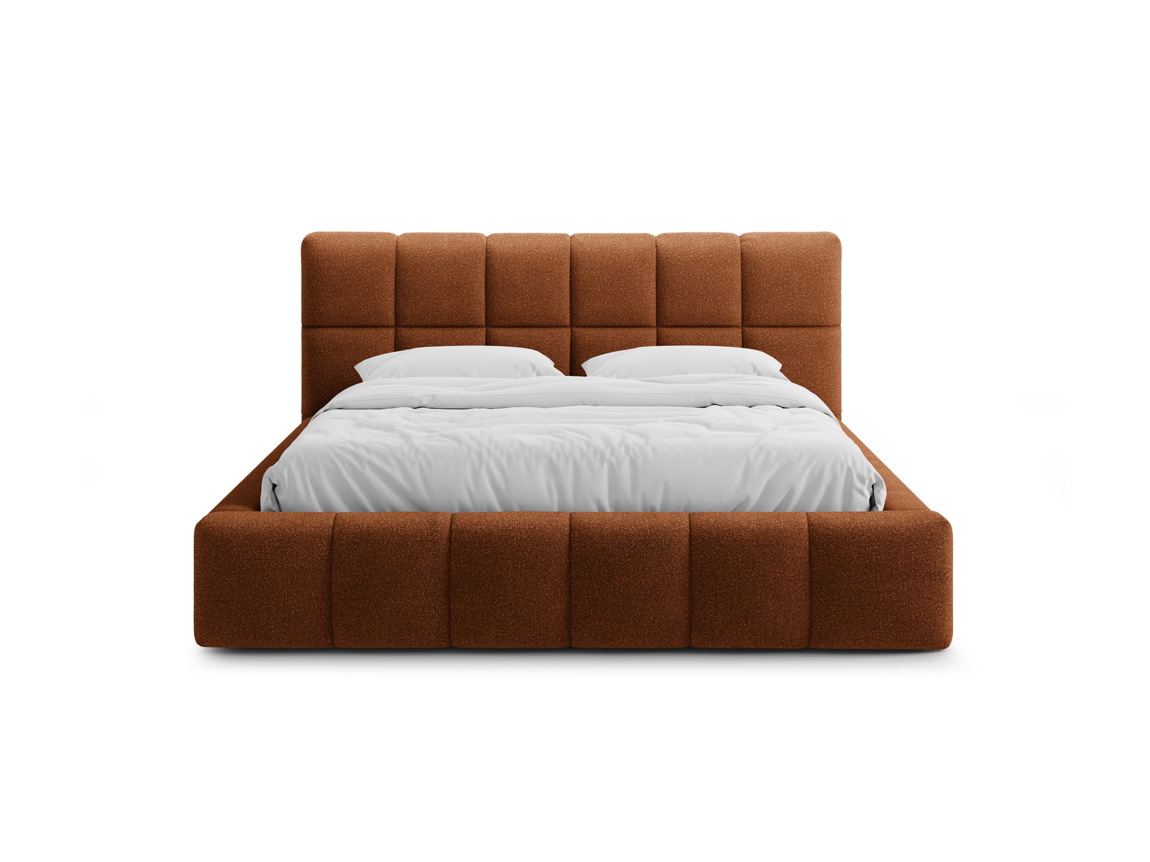 BELLIS Bett mit Bettkasten in ziegelrotem Boucle