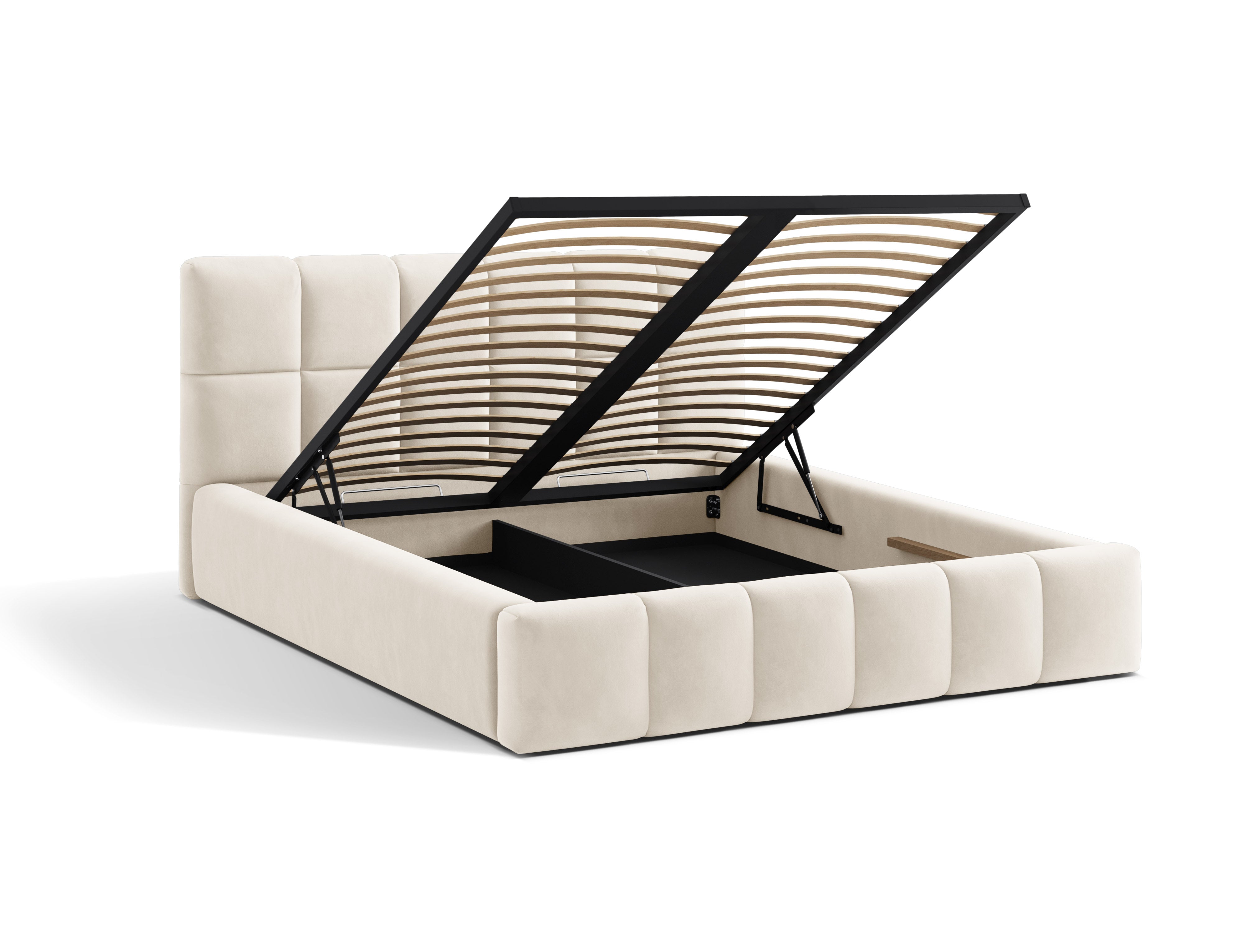Samtbett mit Bettkasten BELLIS in hellbeige