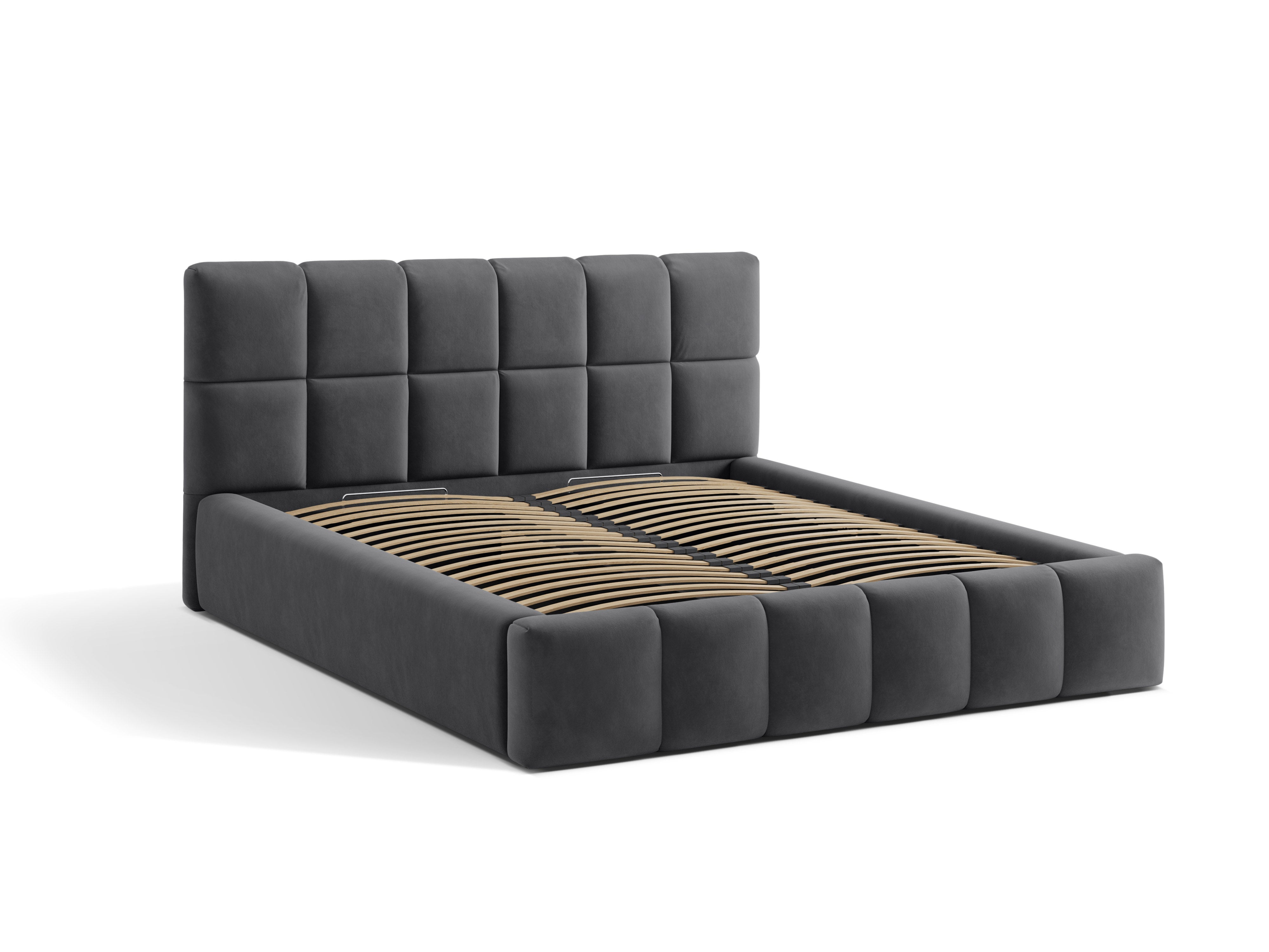 Samtbett mit Bettkasten BELLIS in Grau