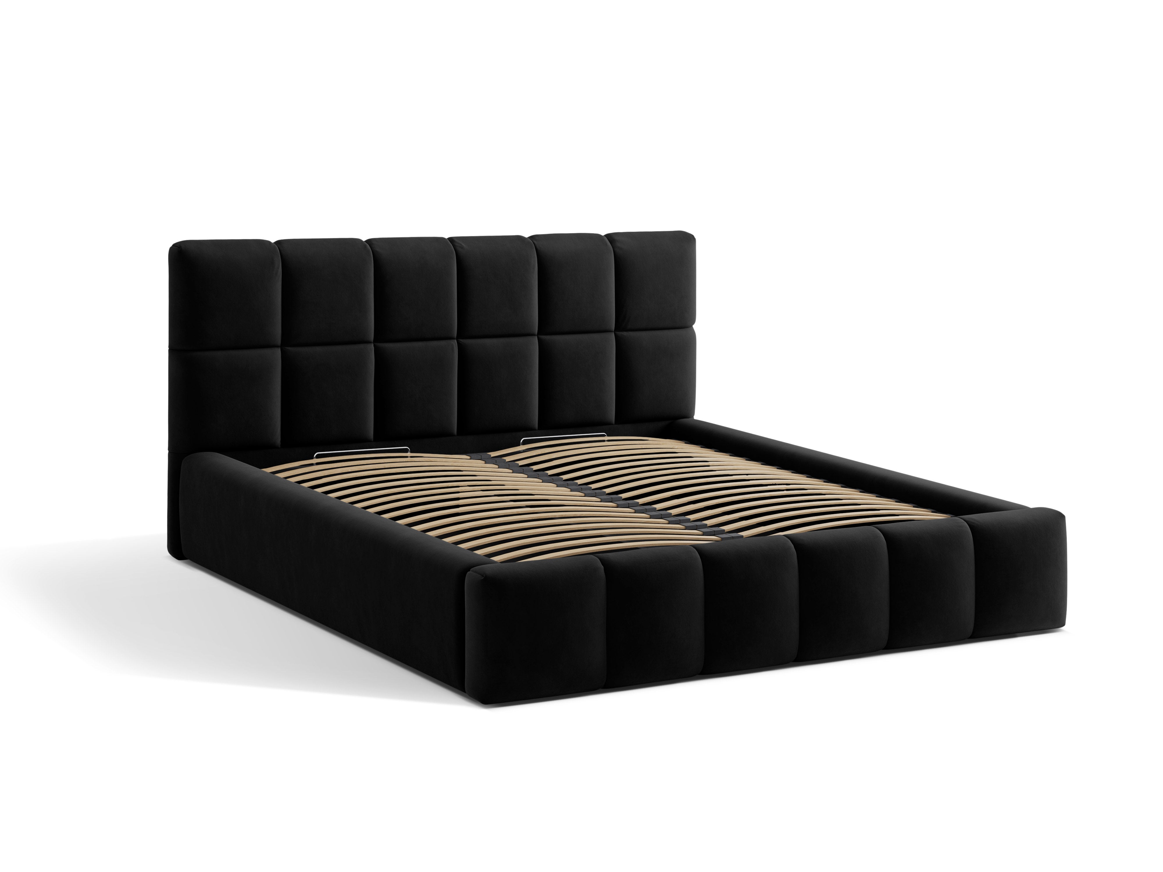 Samtbett mit Bettkasten BELLIS in Schwarz