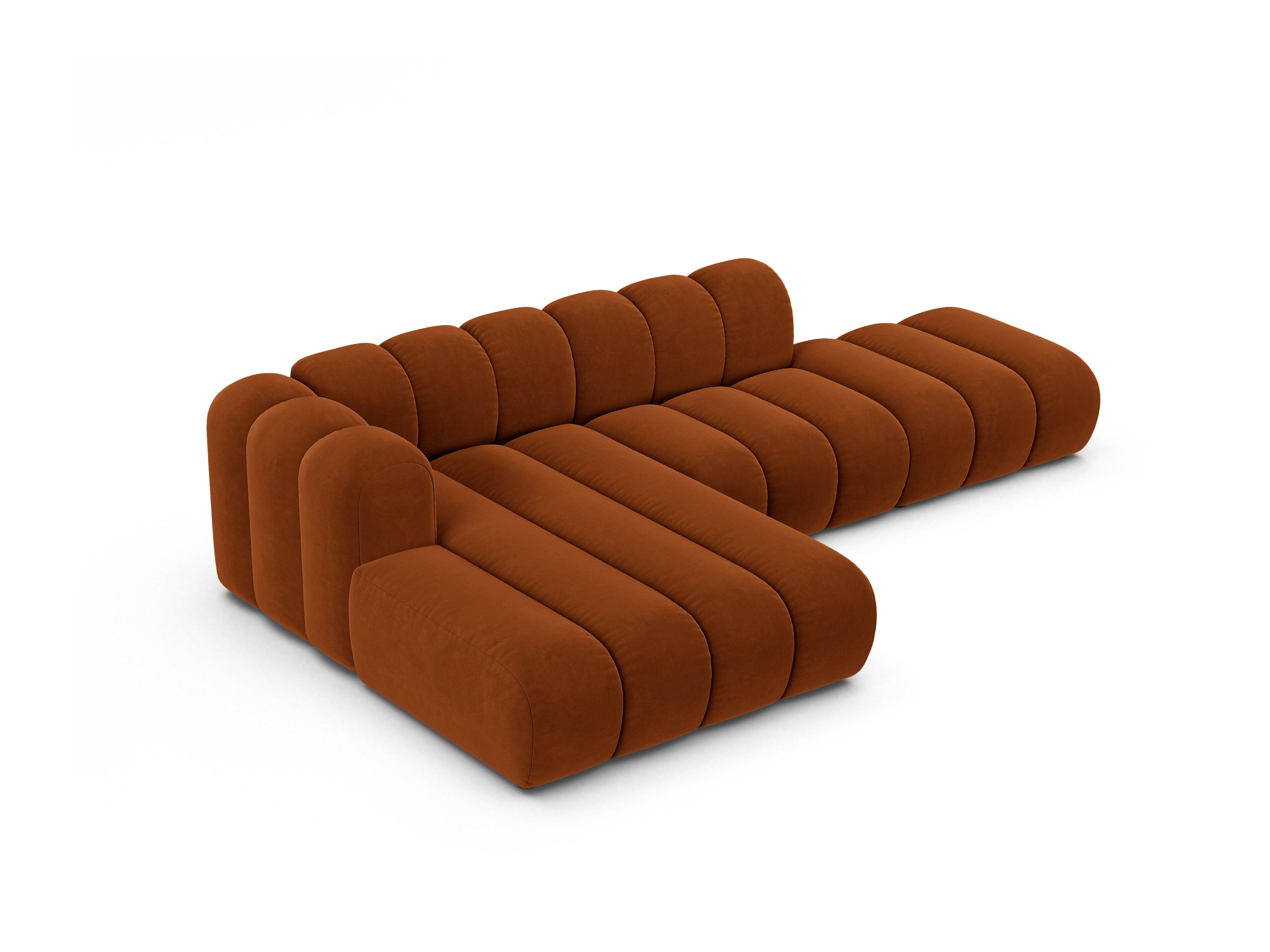 Samt-Ecksofa für 5 Personen links LUPINE ziegelrot