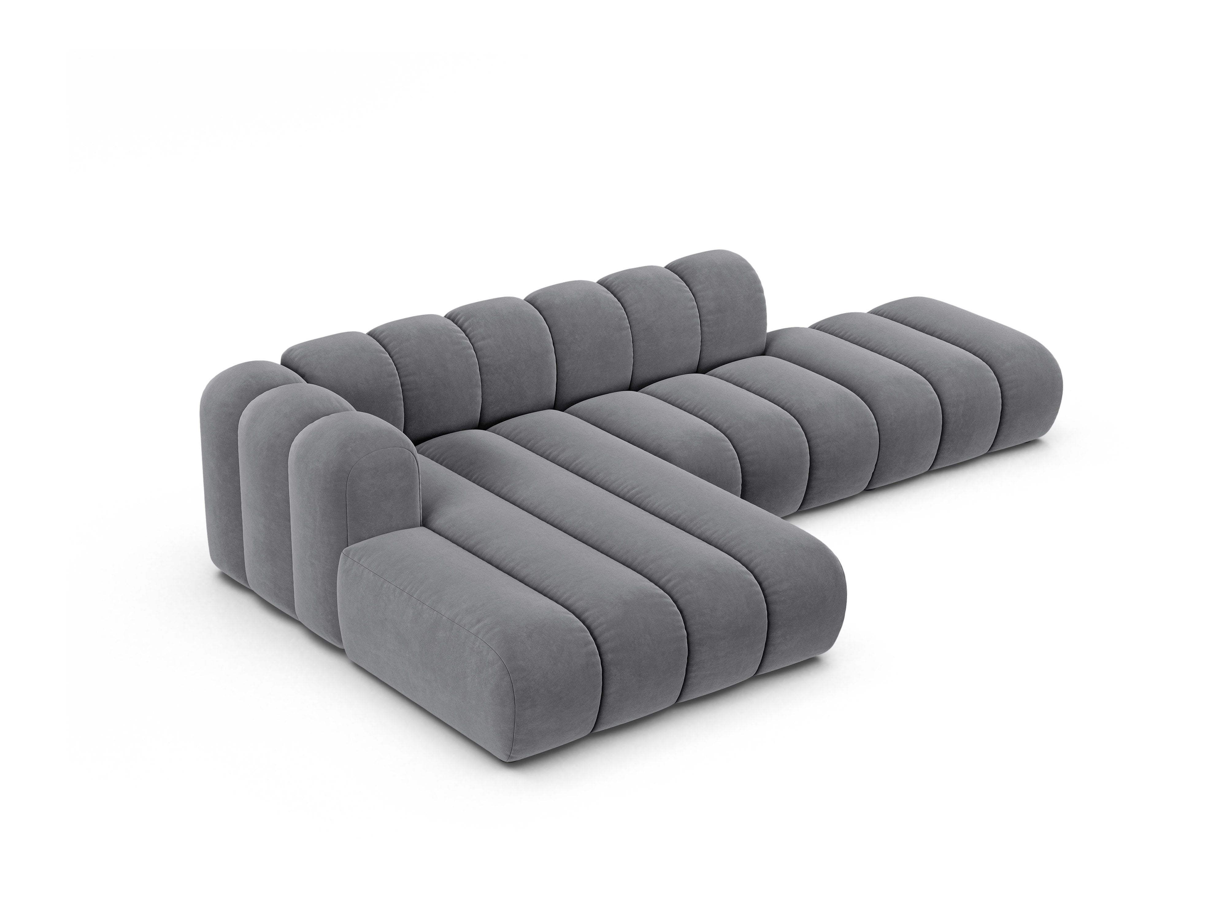 Samt-Ecksofa für 5 Personen links LUPINE grau
