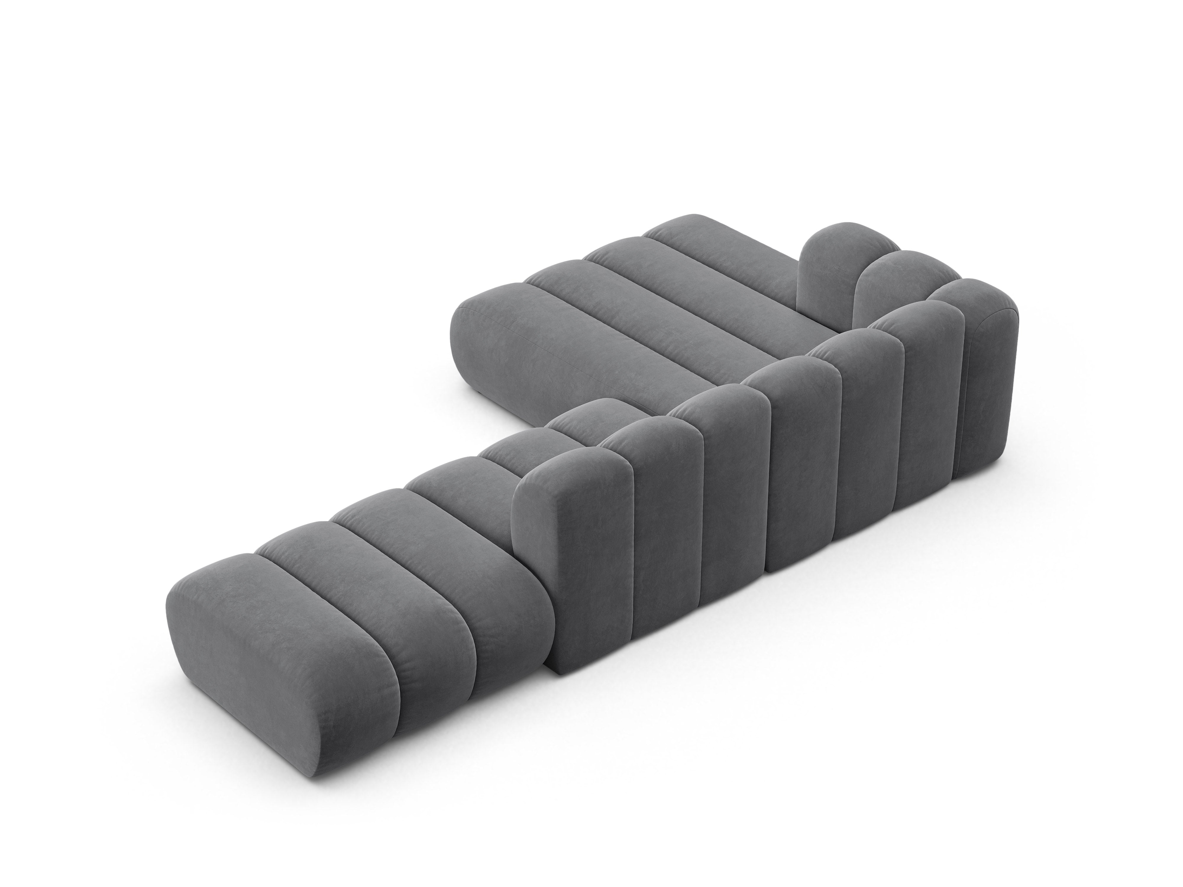 Samt-Ecksofa für 5 Personen links LUPINE grau