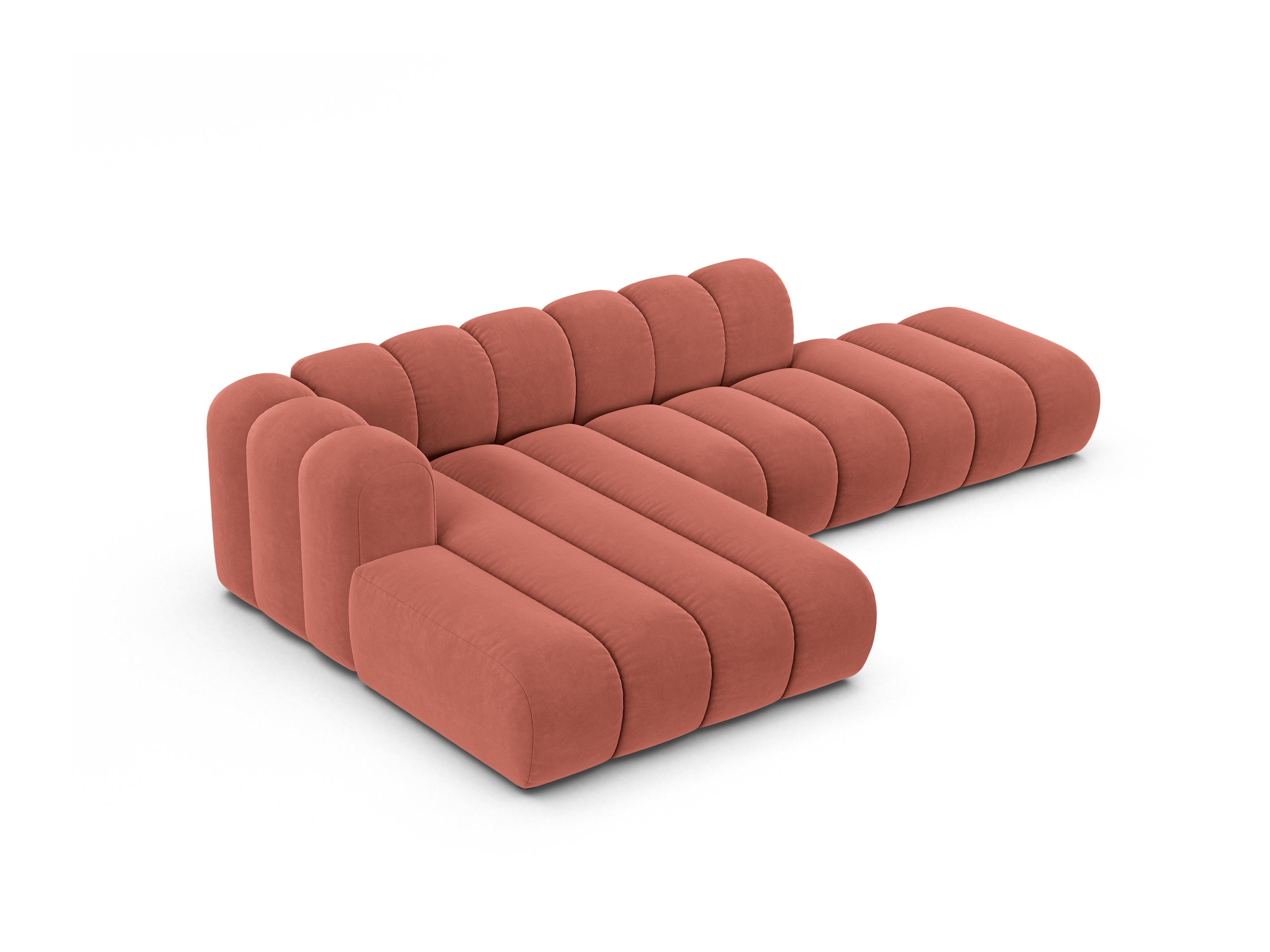 Samt-Ecksofa für 5 Personen links LUPINE koralle