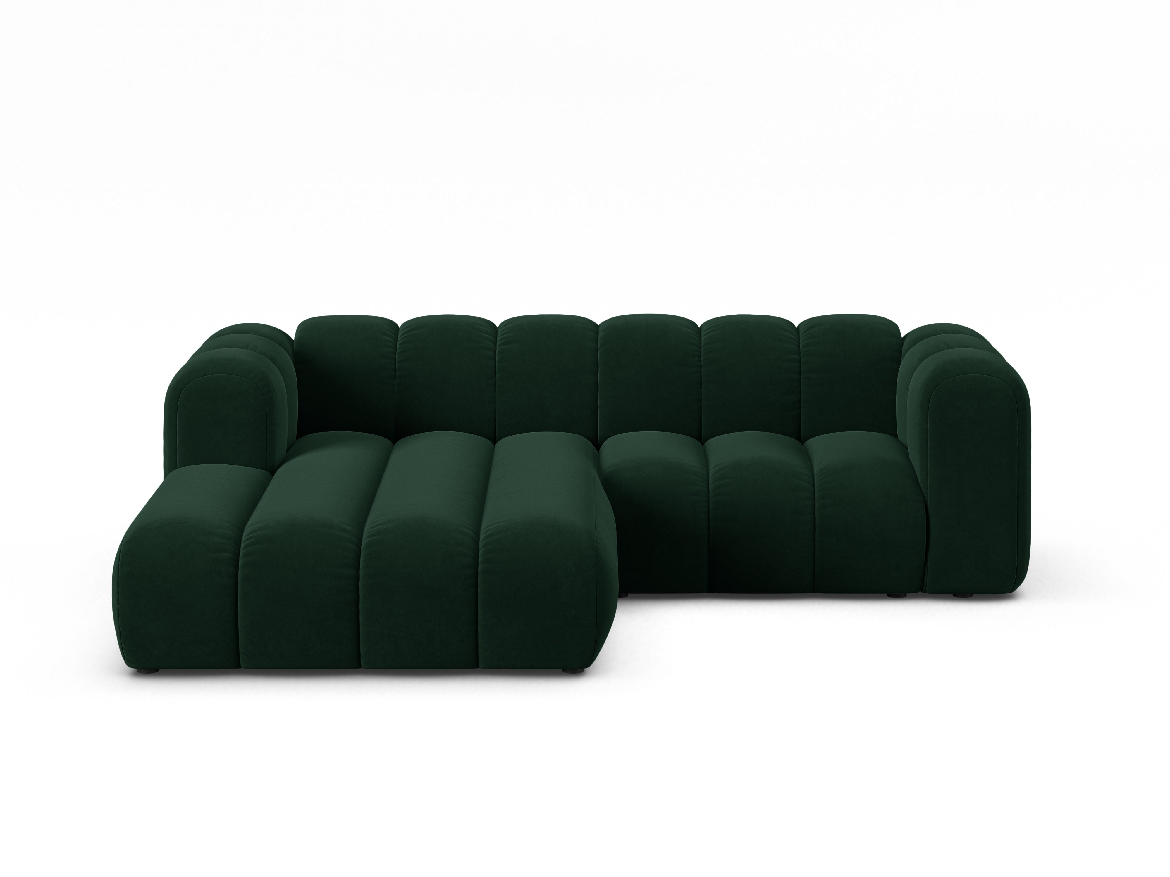 Samt-Ecksofa 3-sitzig links LUPINE flaschengrün