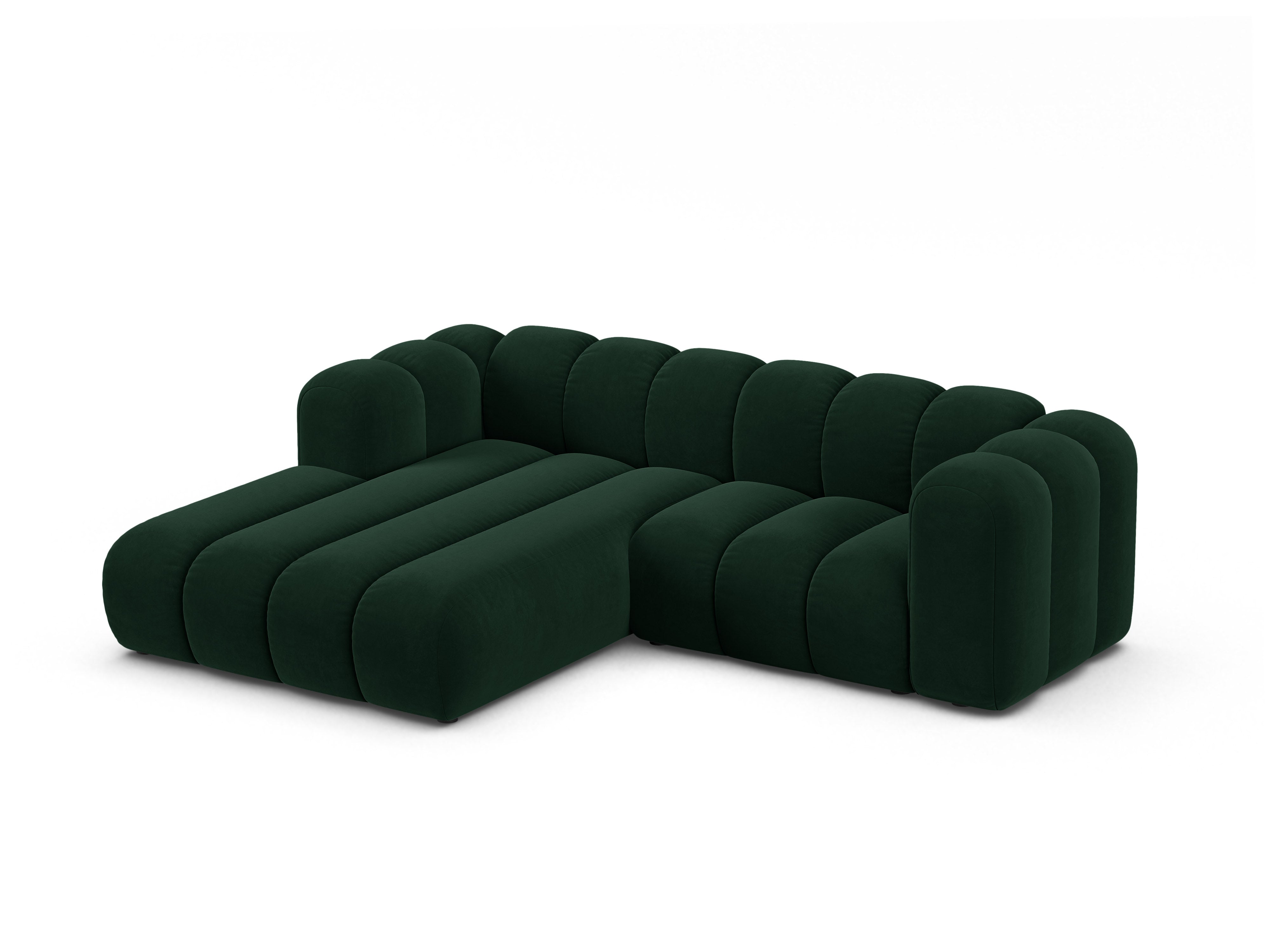 Samt-Ecksofa 3-sitzig links LUPINE flaschengrün