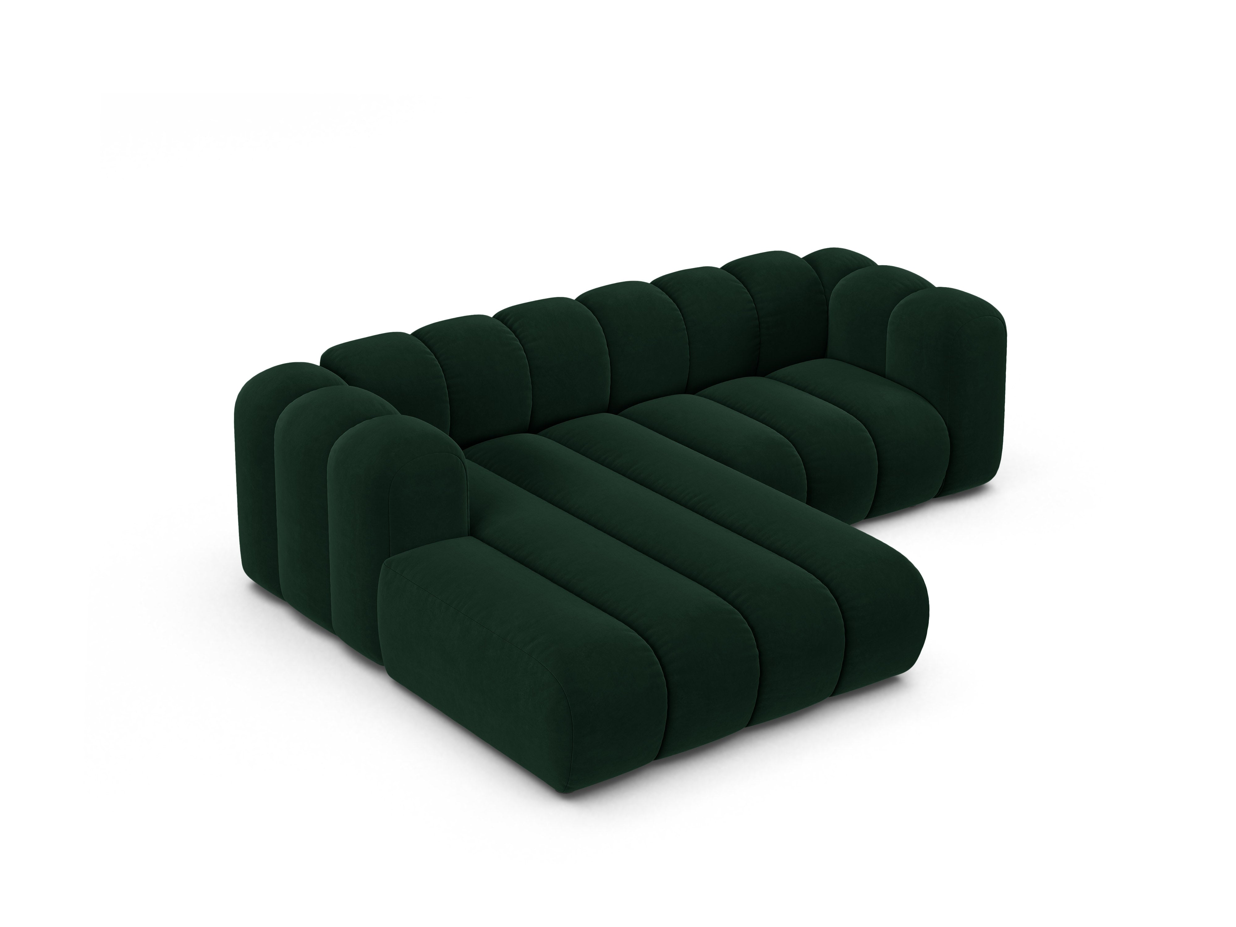 Samt-Ecksofa 3-sitzig links LUPINE flaschengrün