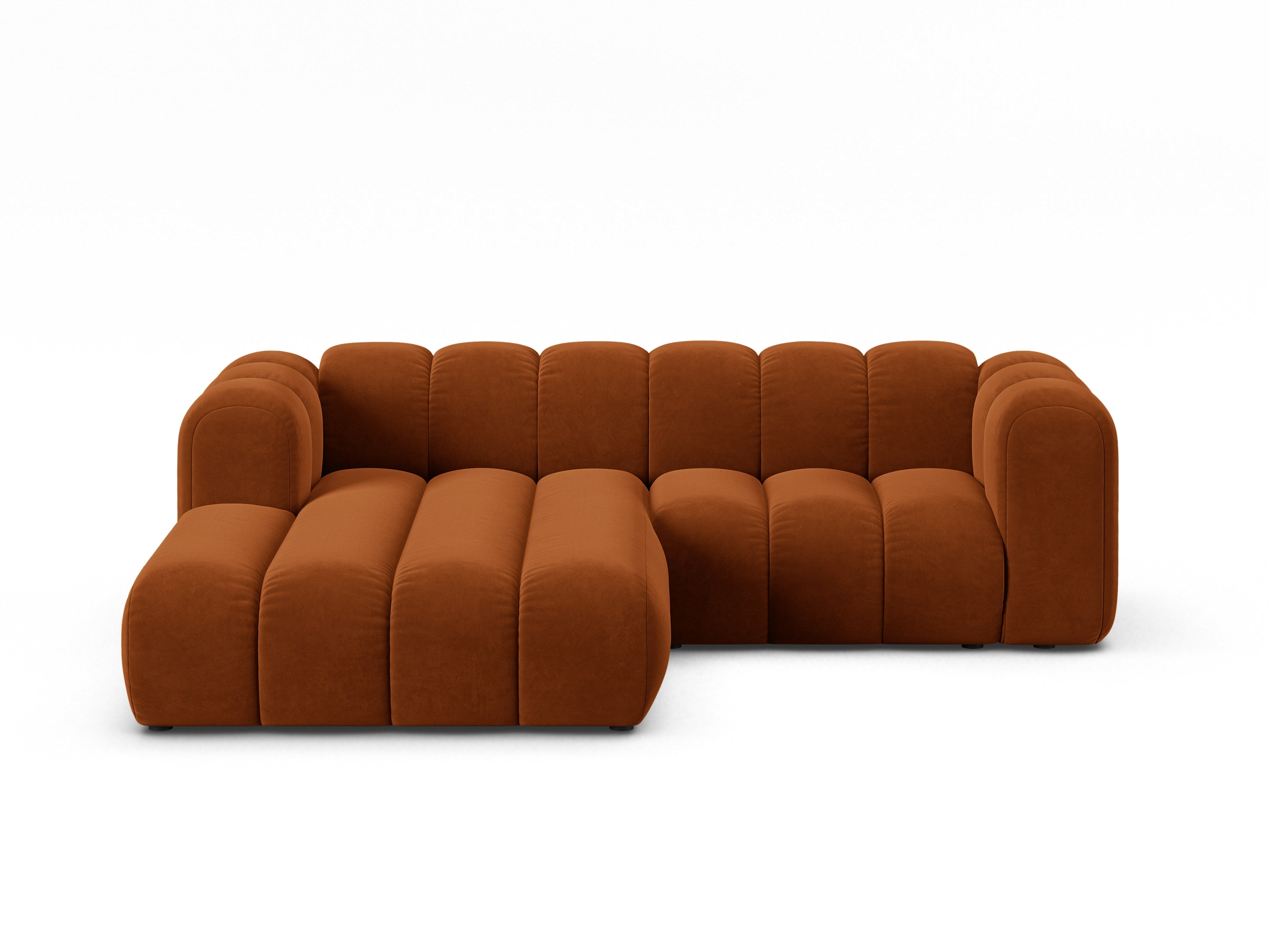 Samt-Ecksofa 3-sitzig links LUPINE ziegelrot