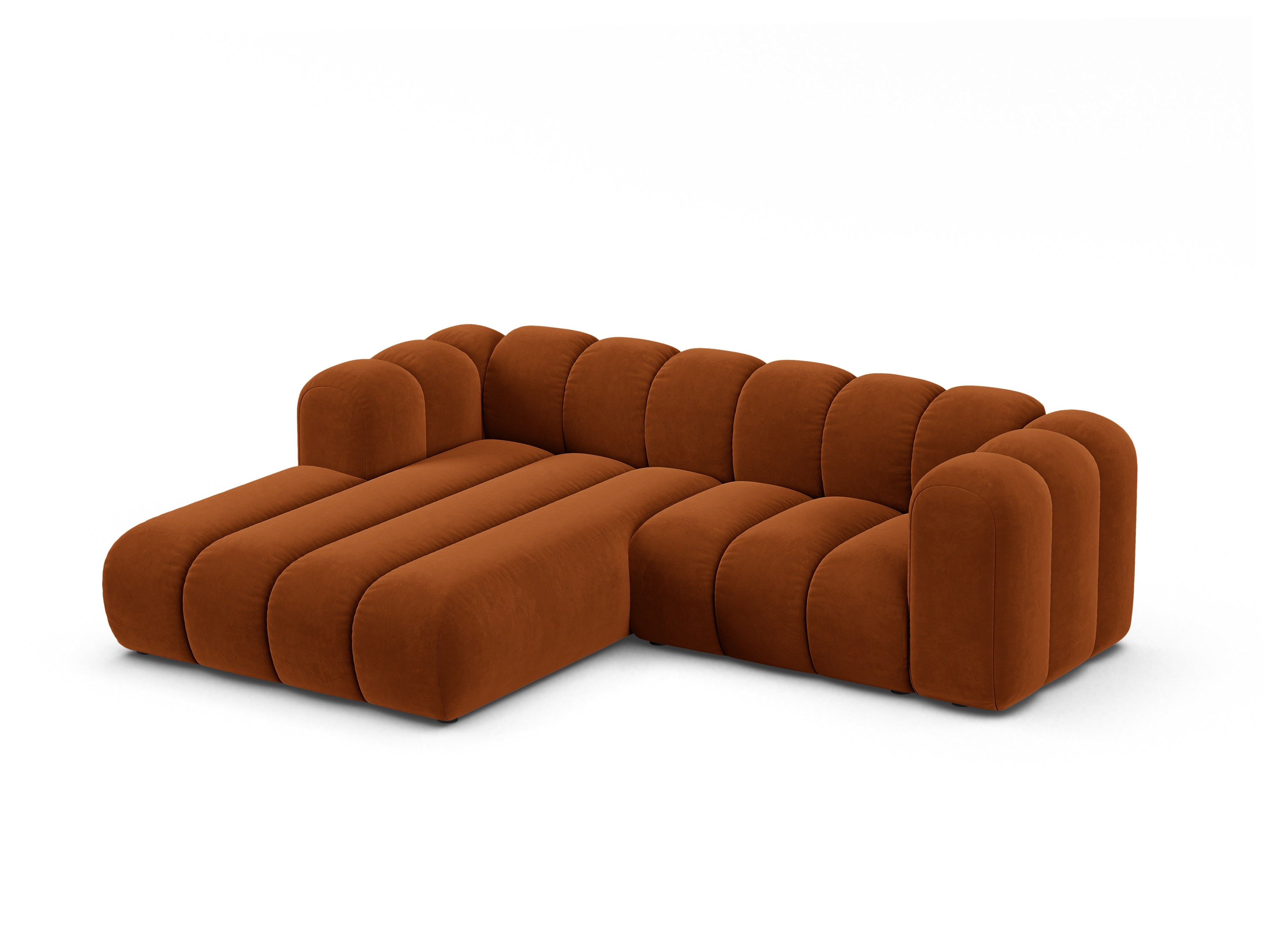 Samt-Ecksofa 3-sitzig links LUPINE ziegelrot