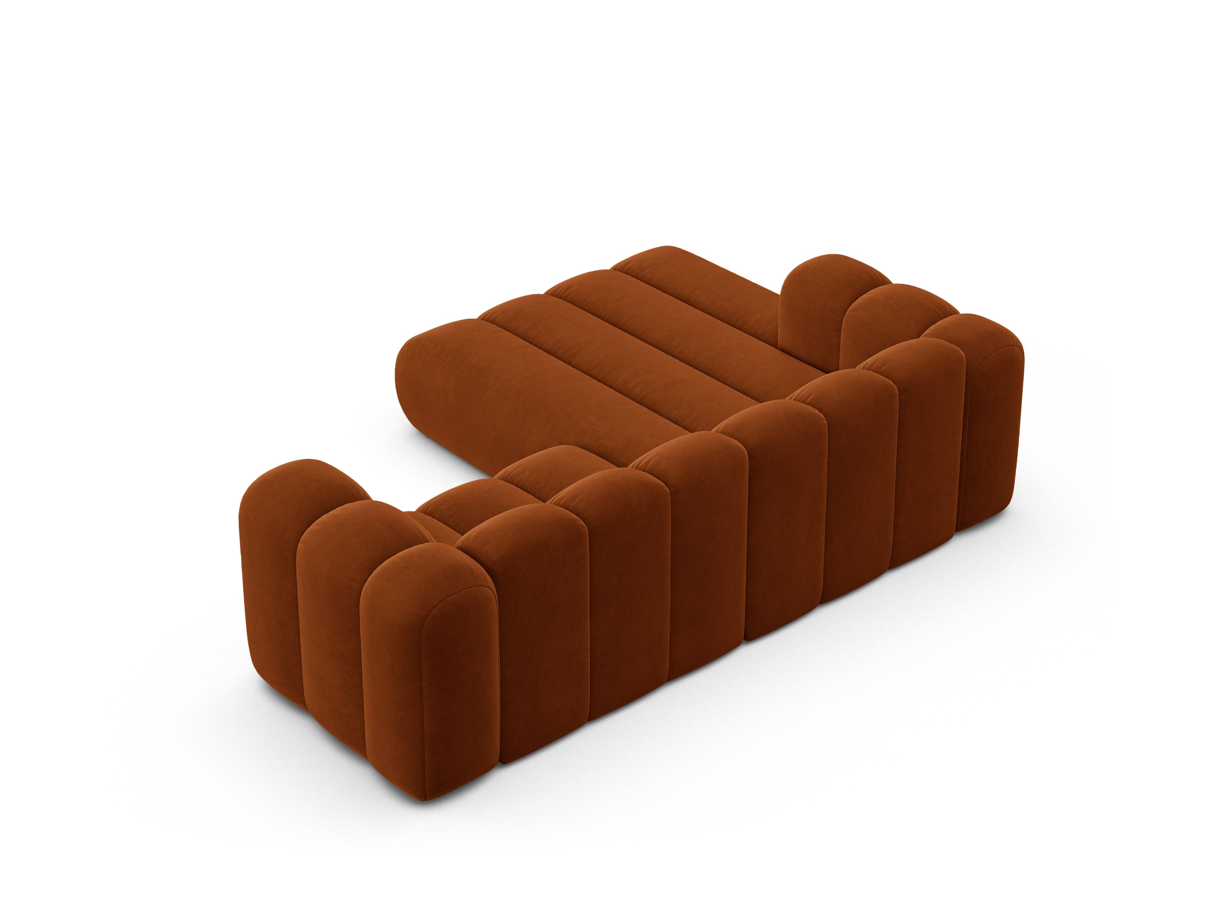 Samt-Ecksofa 3-sitzig links LUPINE ziegelrot