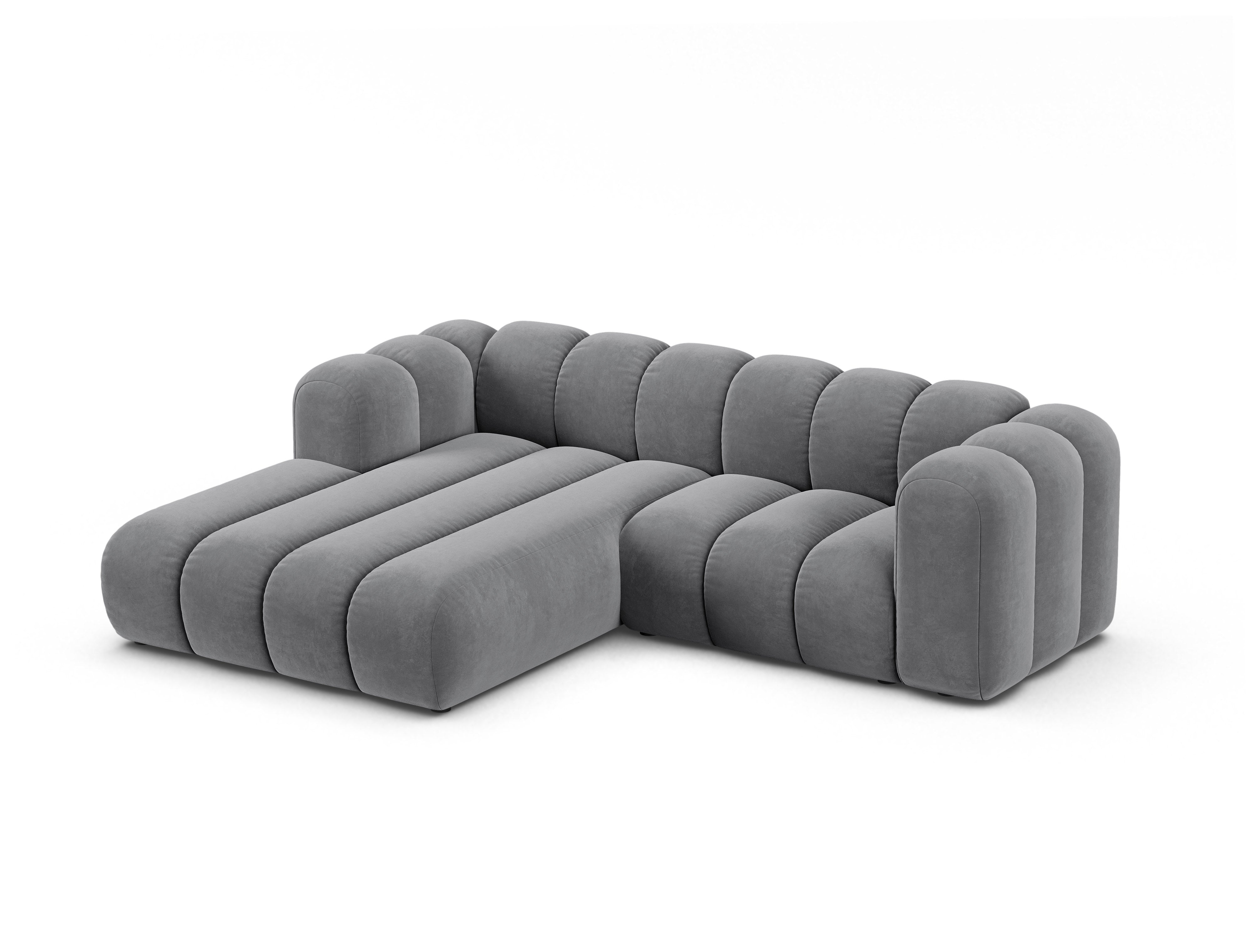 Samt-Ecksofa für 3 Personen links LUPINE grau