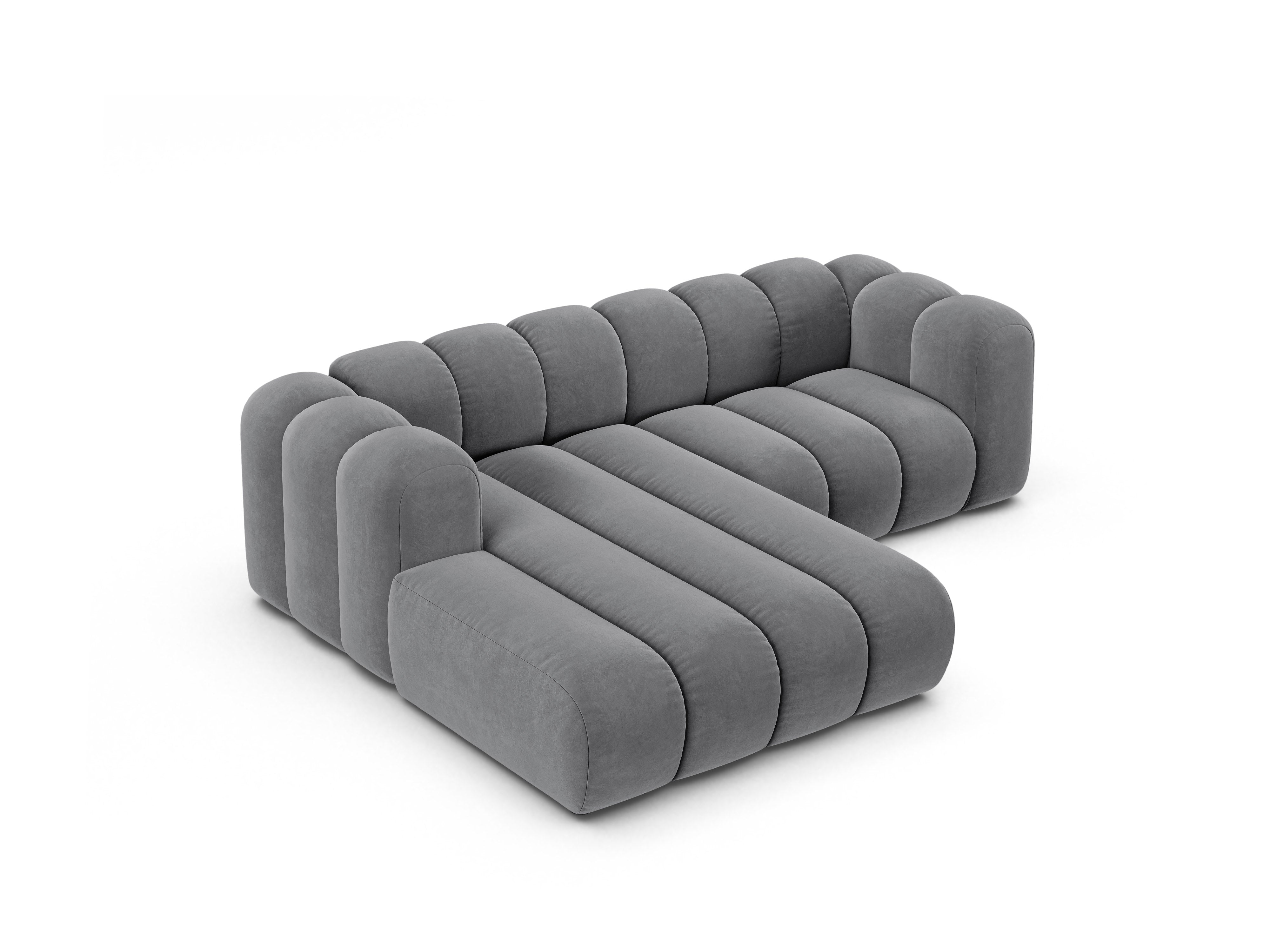 Samt-Ecksofa für 3 Personen links LUPINE grau