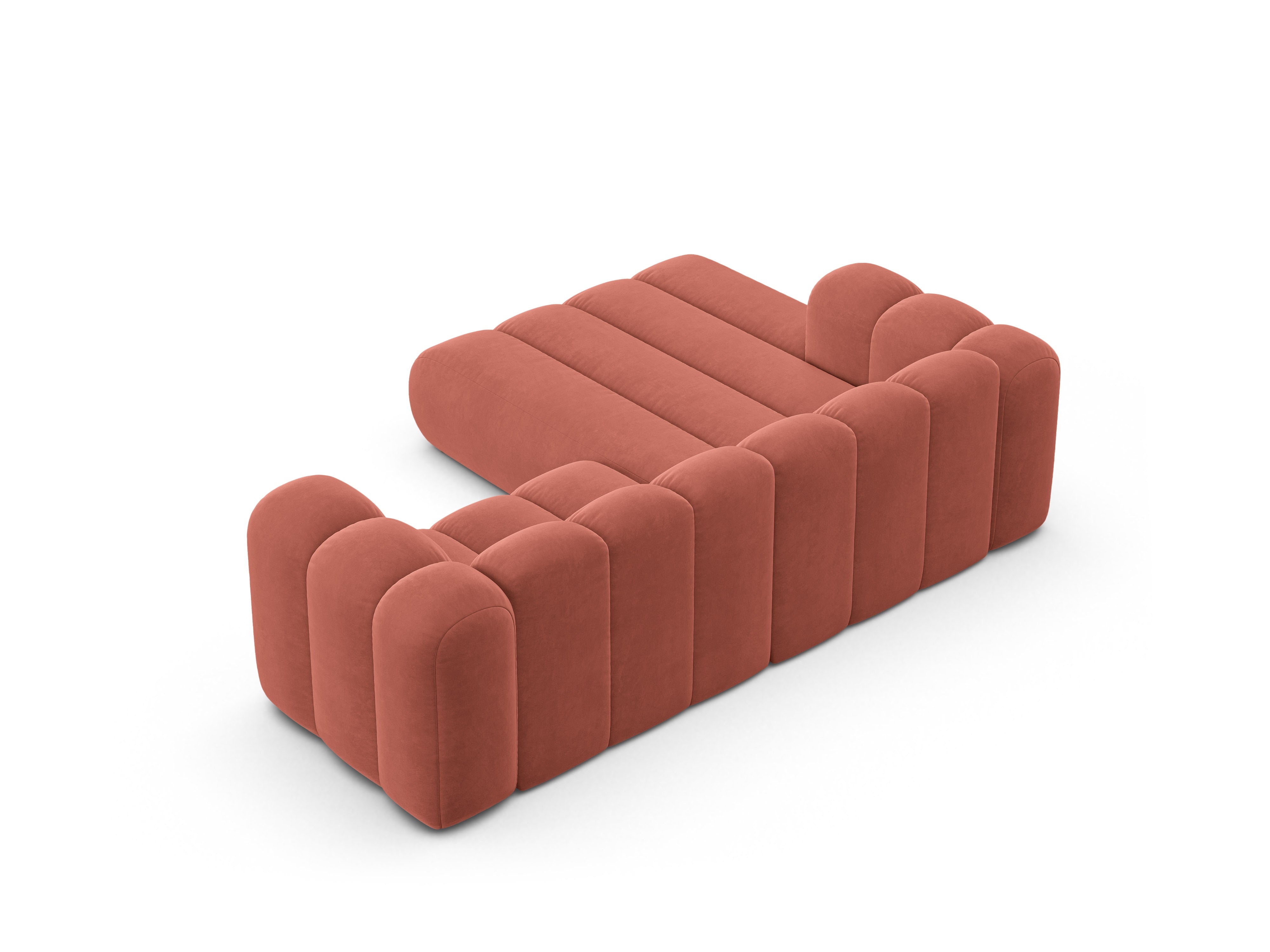Samt-Ecksofa 3-sitzig links LUPINE koralle