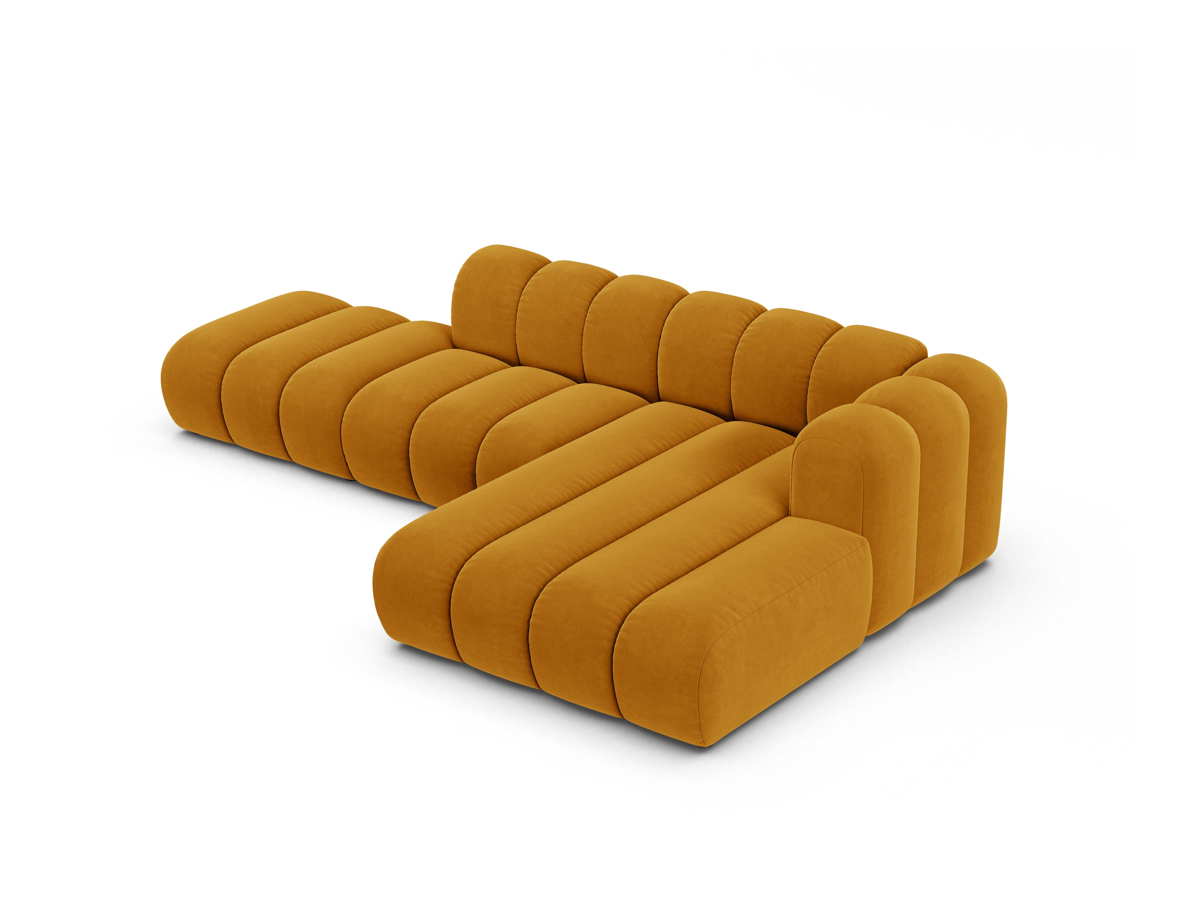 Samt-Ecksofa für 5 Personen rechts LUPINE senfgelb