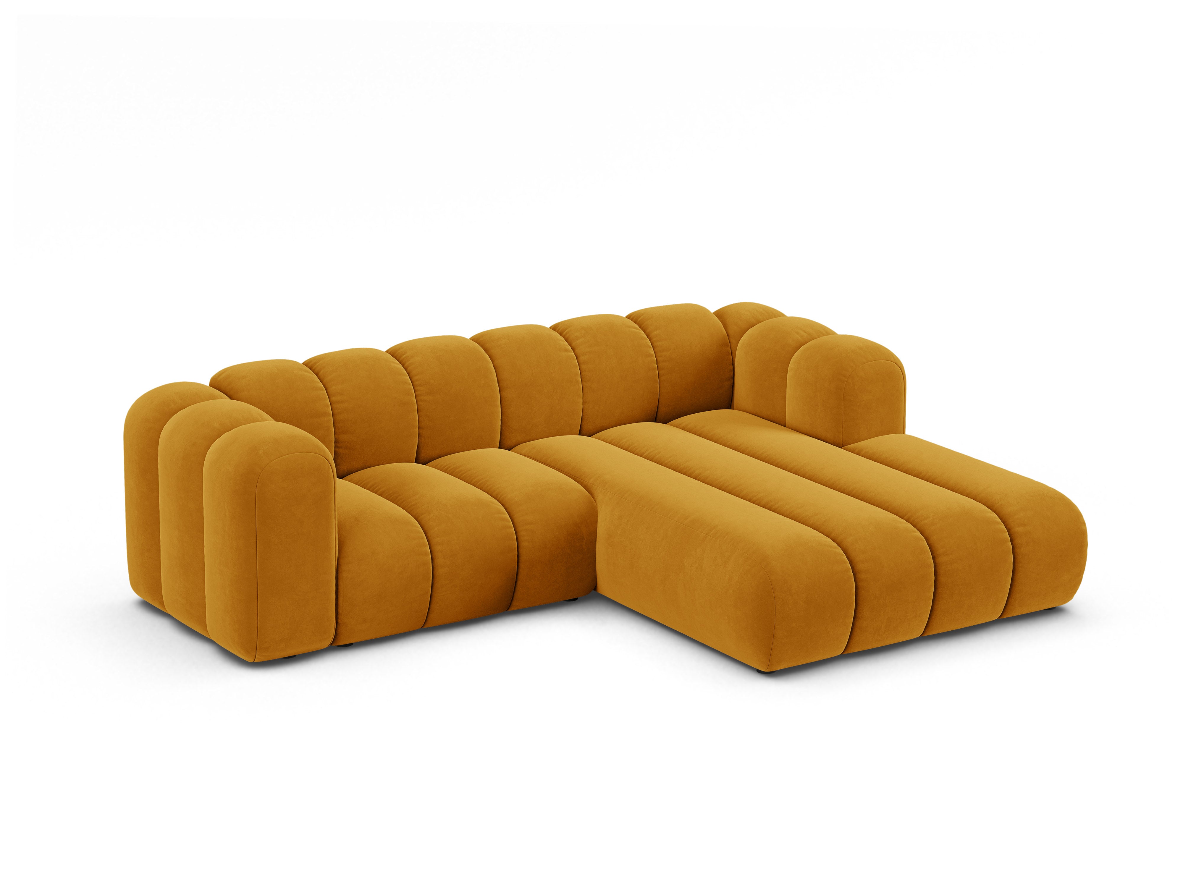 Samt-Ecksofa 3-sitzig rechts LUPINE senfgelb