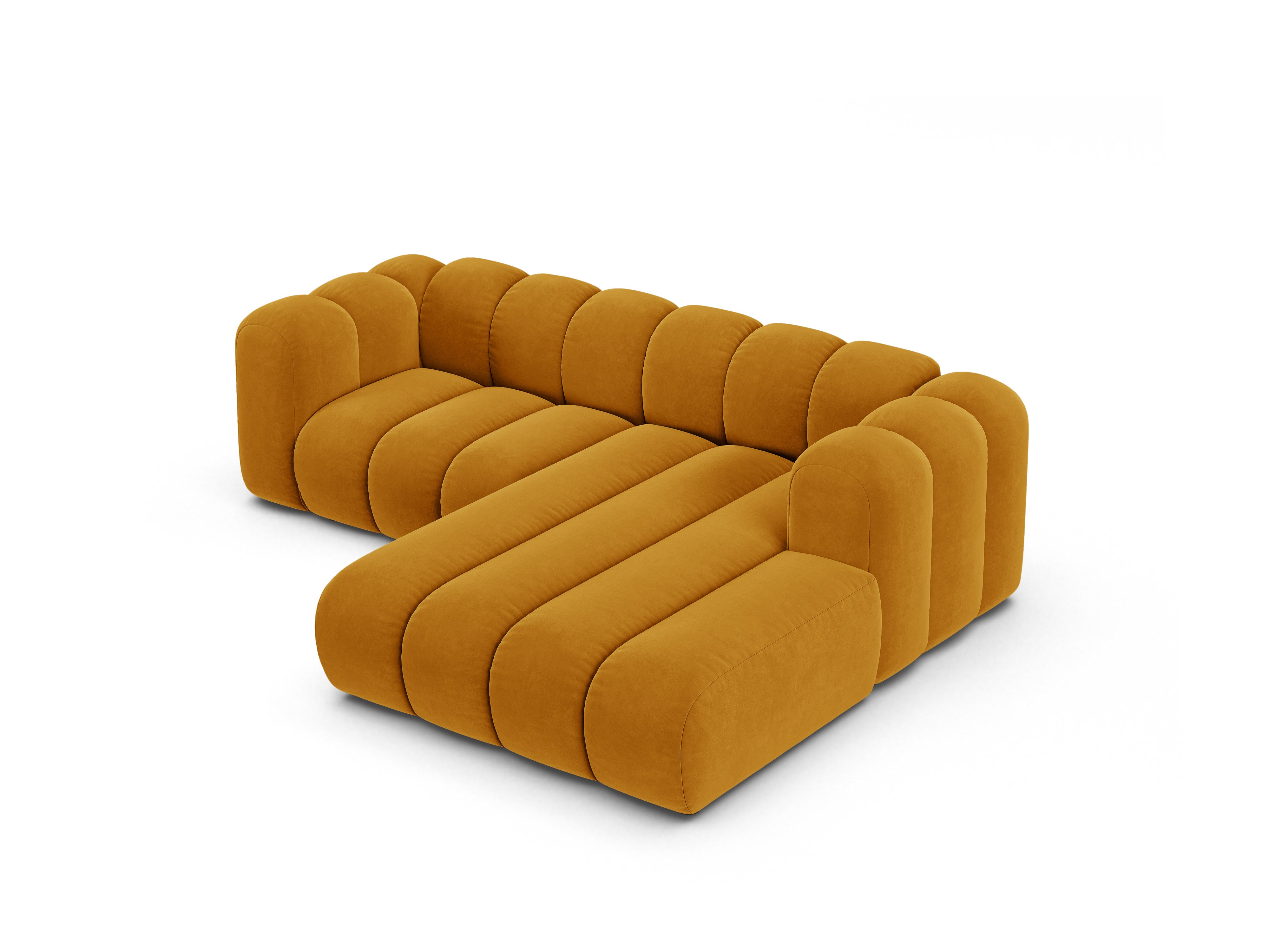 Samt-Ecksofa 3-sitzig rechts LUPINE senfgelb