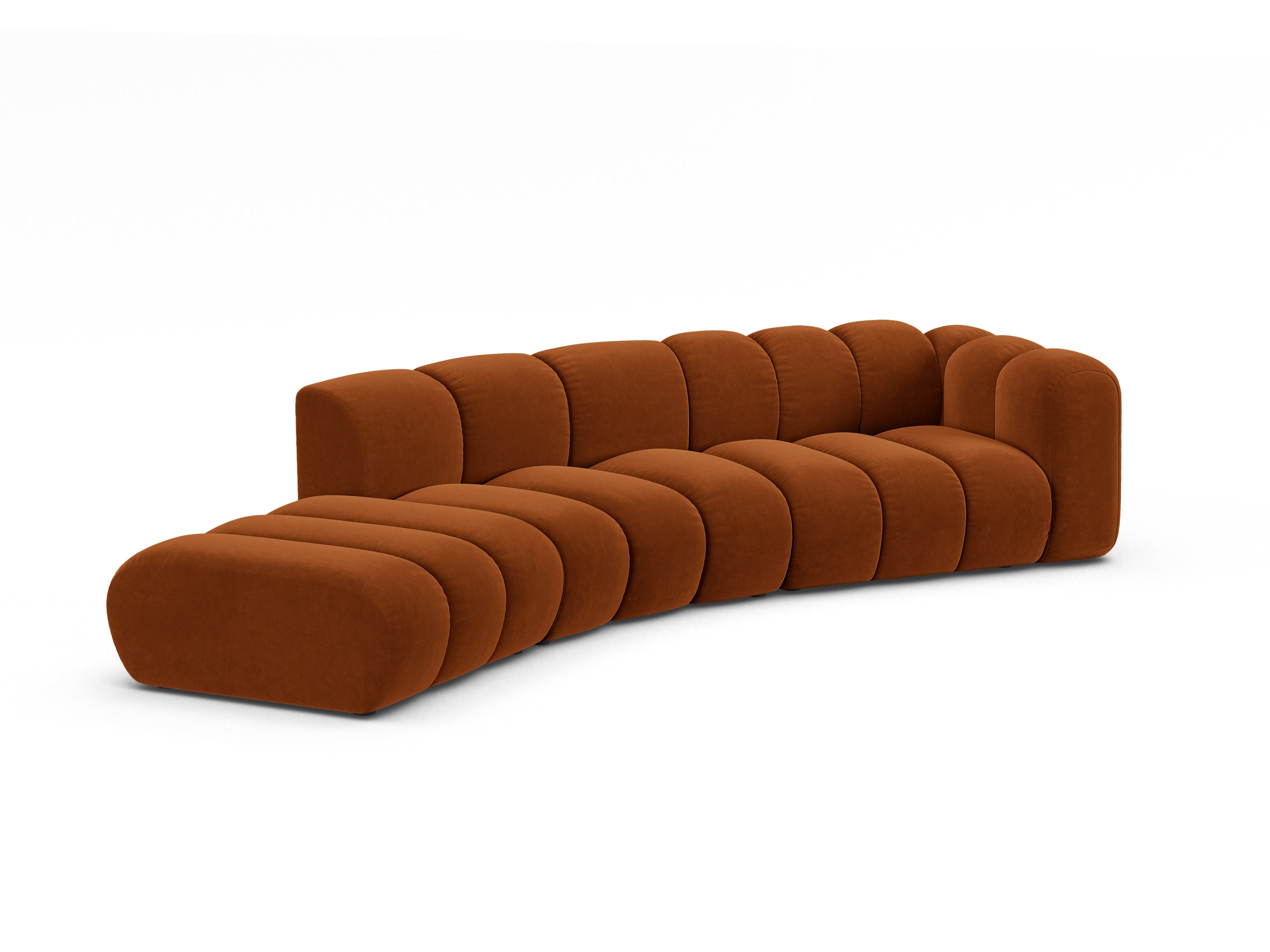 Sofa aus Samt für 5 Personen, linksseitig LUPINE, ziegelrot