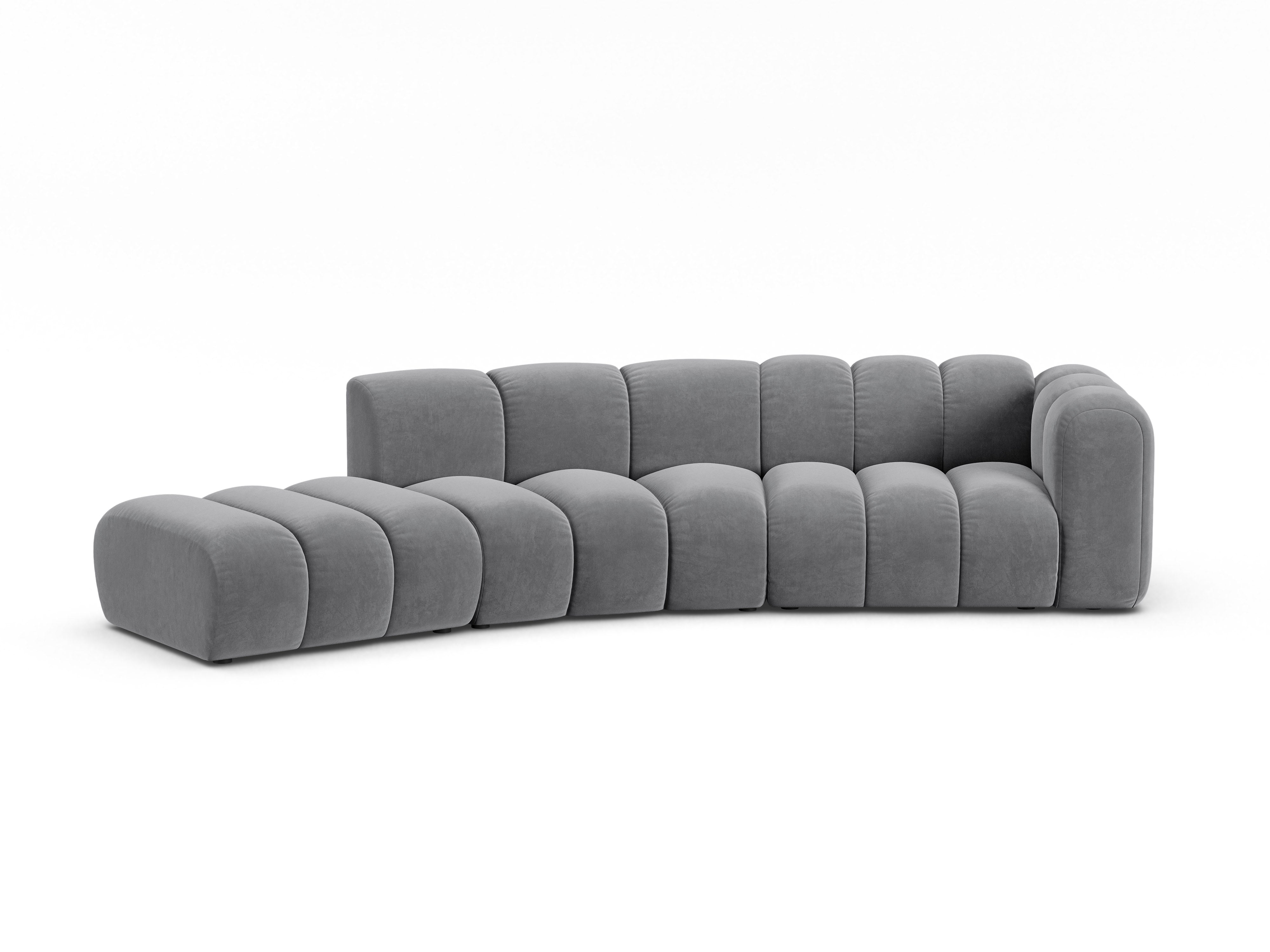 Sofa aus Samt für 5 Personen, linksseitig LUPINE grau
