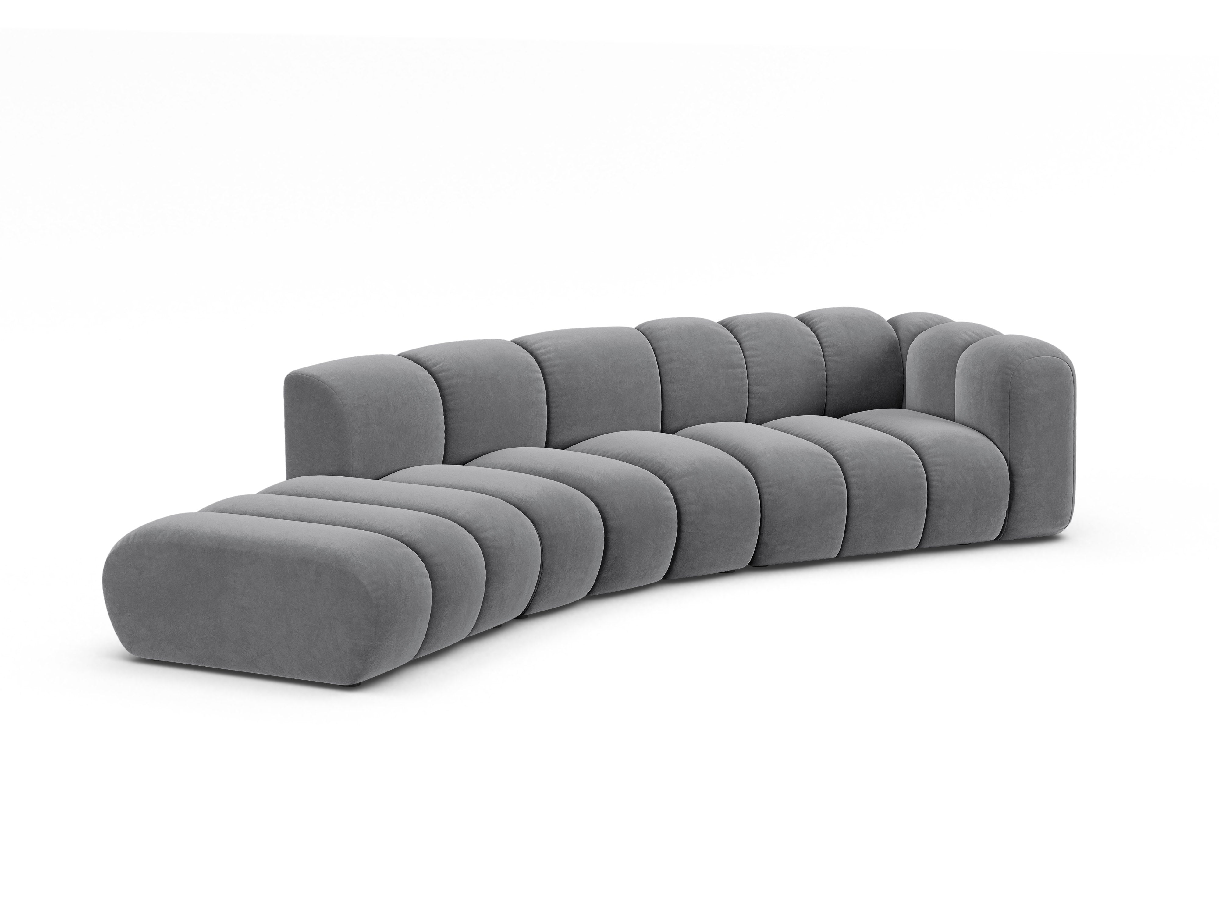 Sofa aus Samt für 5 Personen, linksseitig LUPINE grau