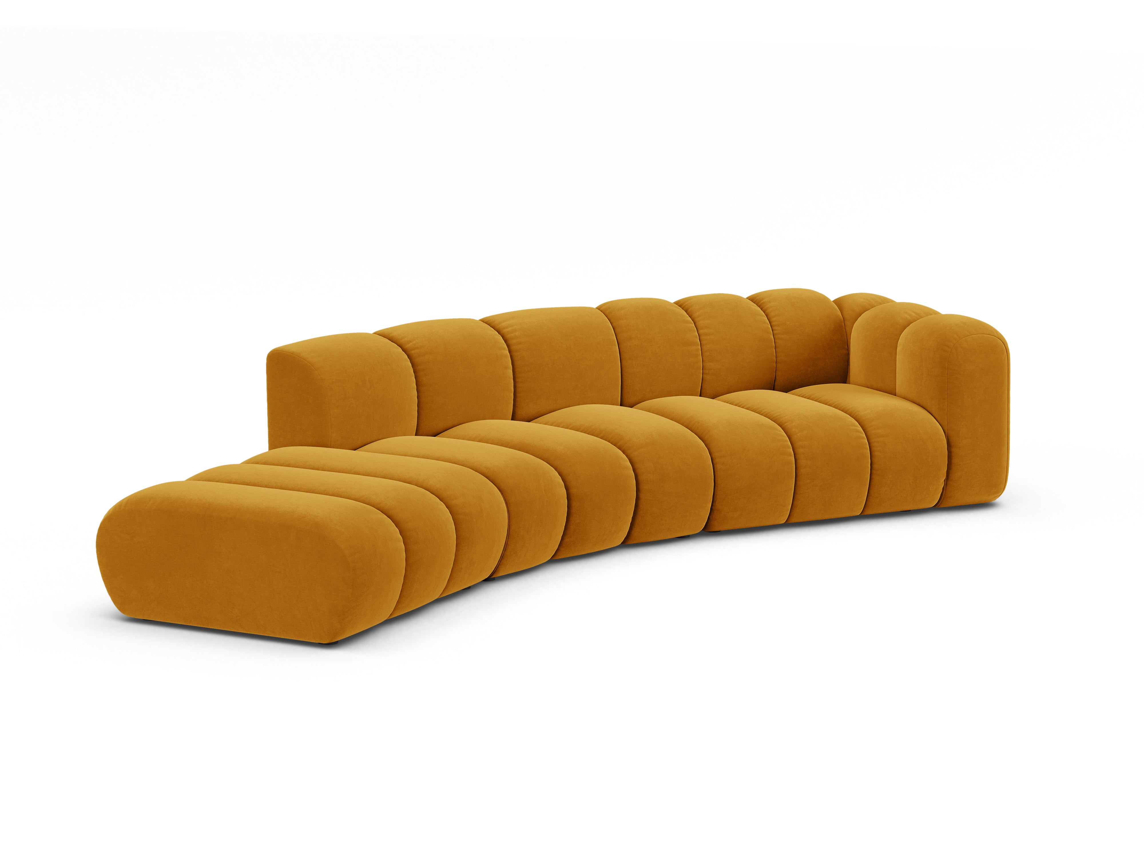Sofa aus Samt für 5 Personen, linksseitig LUPINE, senfgelb