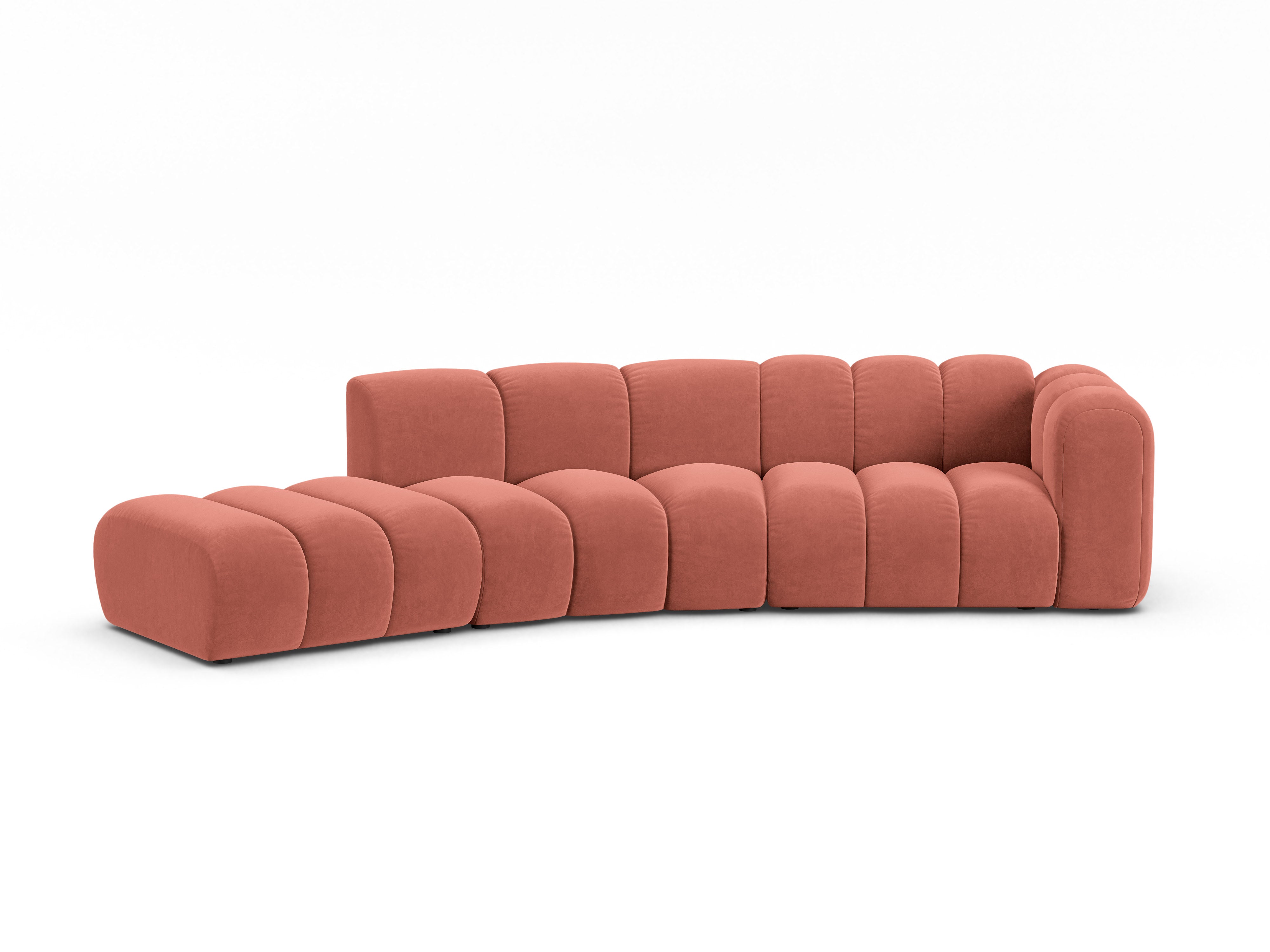 Sofa aus Samt für 5 Personen, linksseitig, LUPINE, koralle