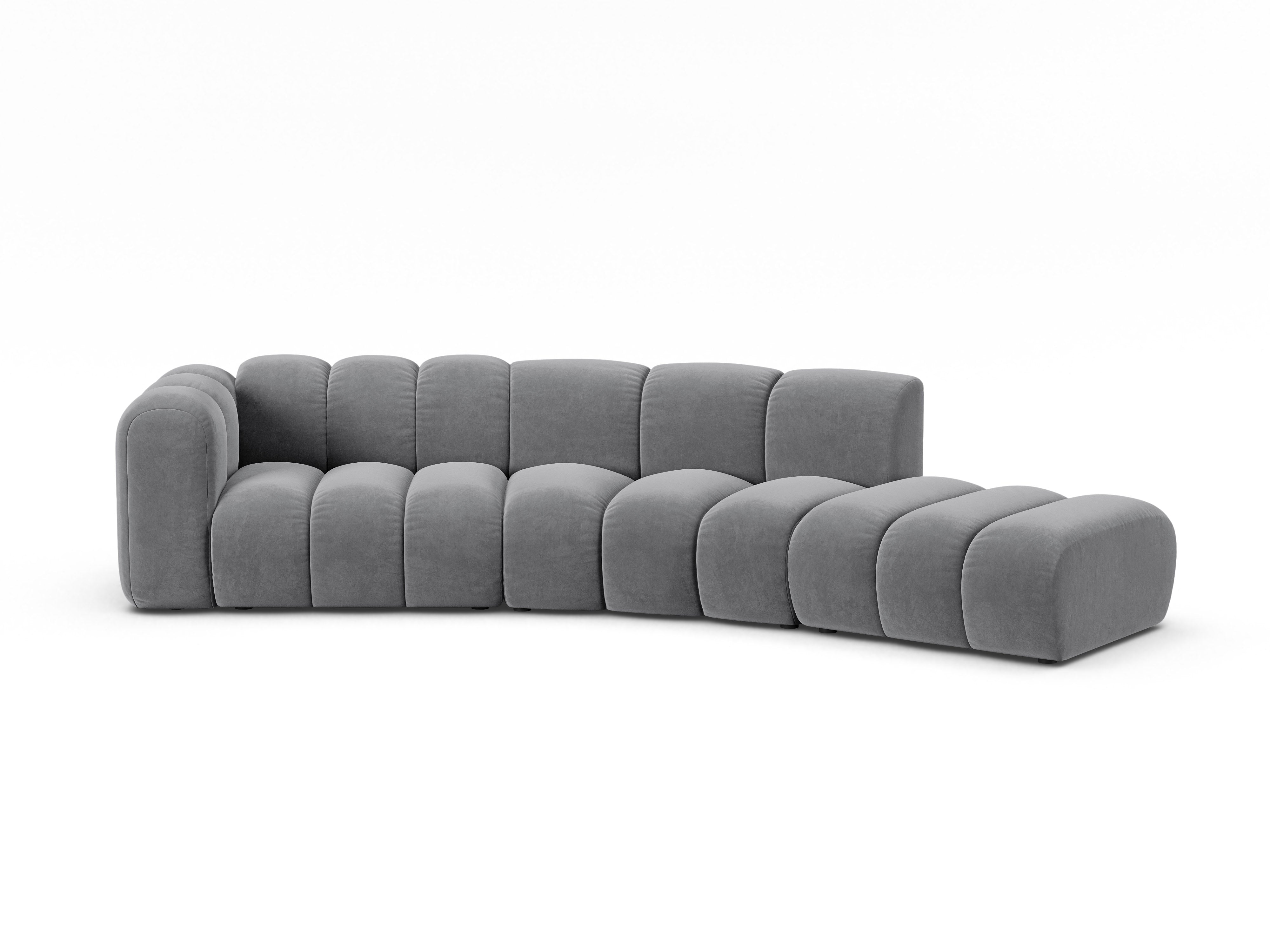 Sofa aus Samt für 5 Personen, rechtsseitig LUPINE grau
